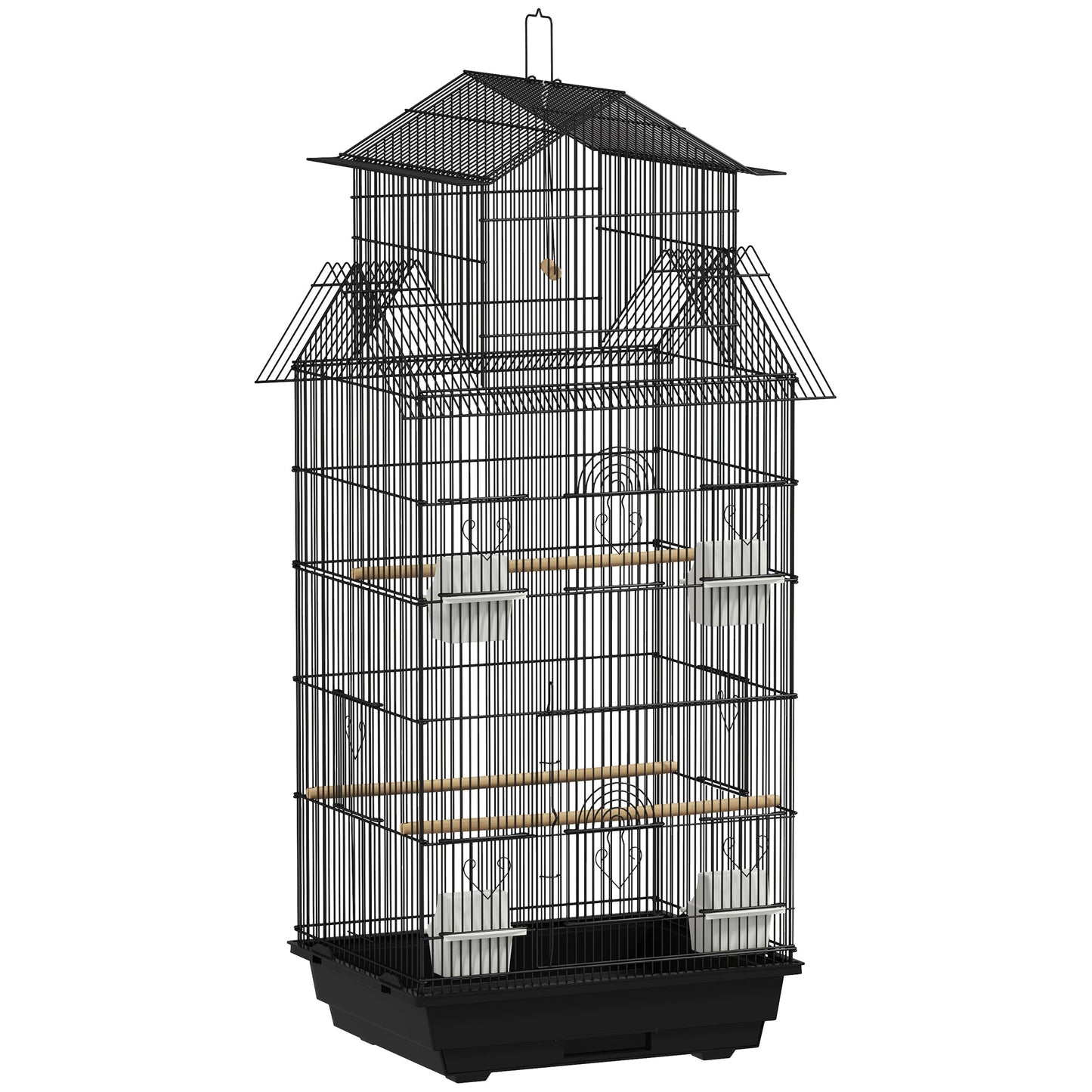 Bird Cage Budgie Cage with Slide Tray Handle for Finch Canary 43 x 32.5 x 104cm, Black