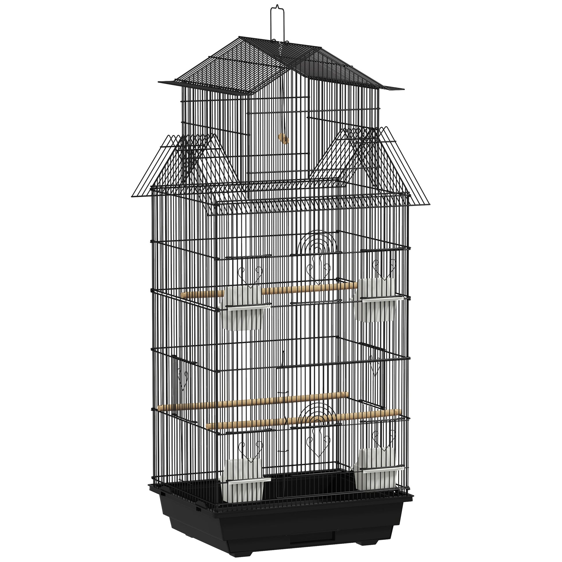 Bird Cage Budgie Cage with Slide Tray Handle for Finch Canary 43 x 32.5 x 104cm, Black
