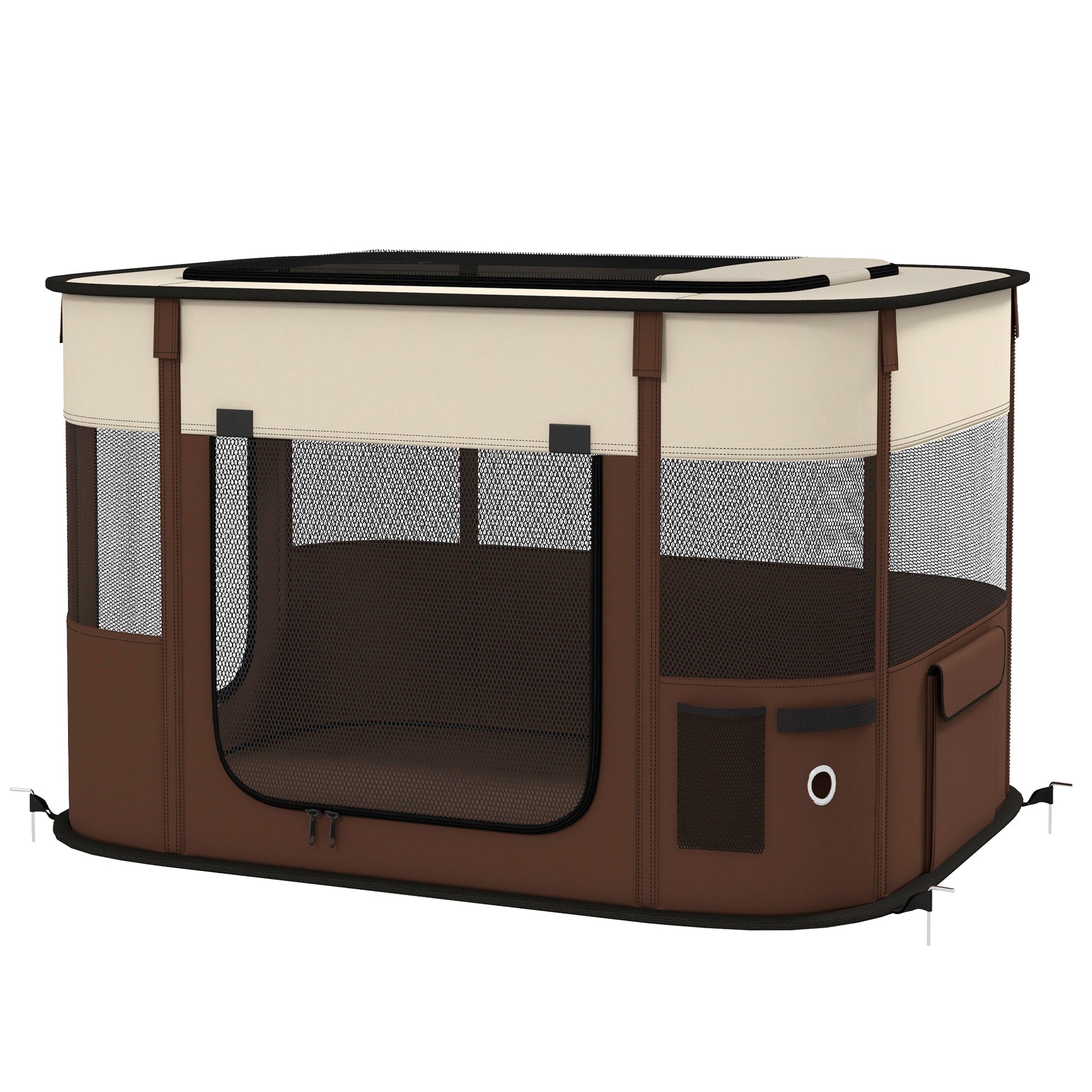 Dog Pen, Pet Playpen, Portable Foldable Dog Cat Playpen Soft Pet Cage with Storage Bag for Puppies, Rabbits, Kittens, Guinea Pigs, 84 x 64 x 53cm - Brown