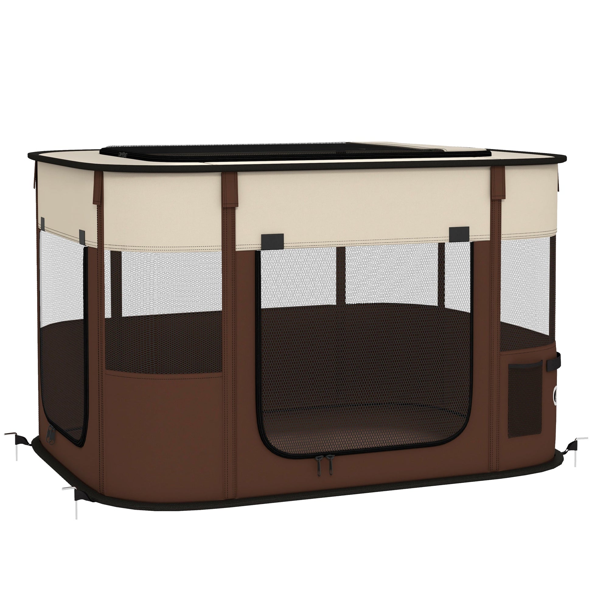 Dog Pen, Pet Playpen, Portable Foldable Dog Cat Playpen Soft Pet Cage with Storage Bag for Puppies, Rabbits, Kittens, Guinea Pigs, 84 x 64 x 53cm - Brown