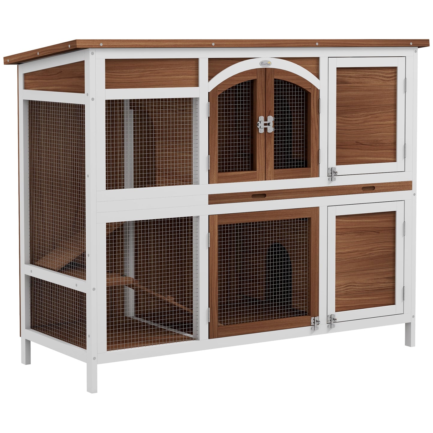 Rabbit Hutch Outdoor Guinea Pig Hutch 2 Tier Wooden Cage w/ Ramp, Divider, Openable Roof, 125 x 48 x 100cm - Brown
