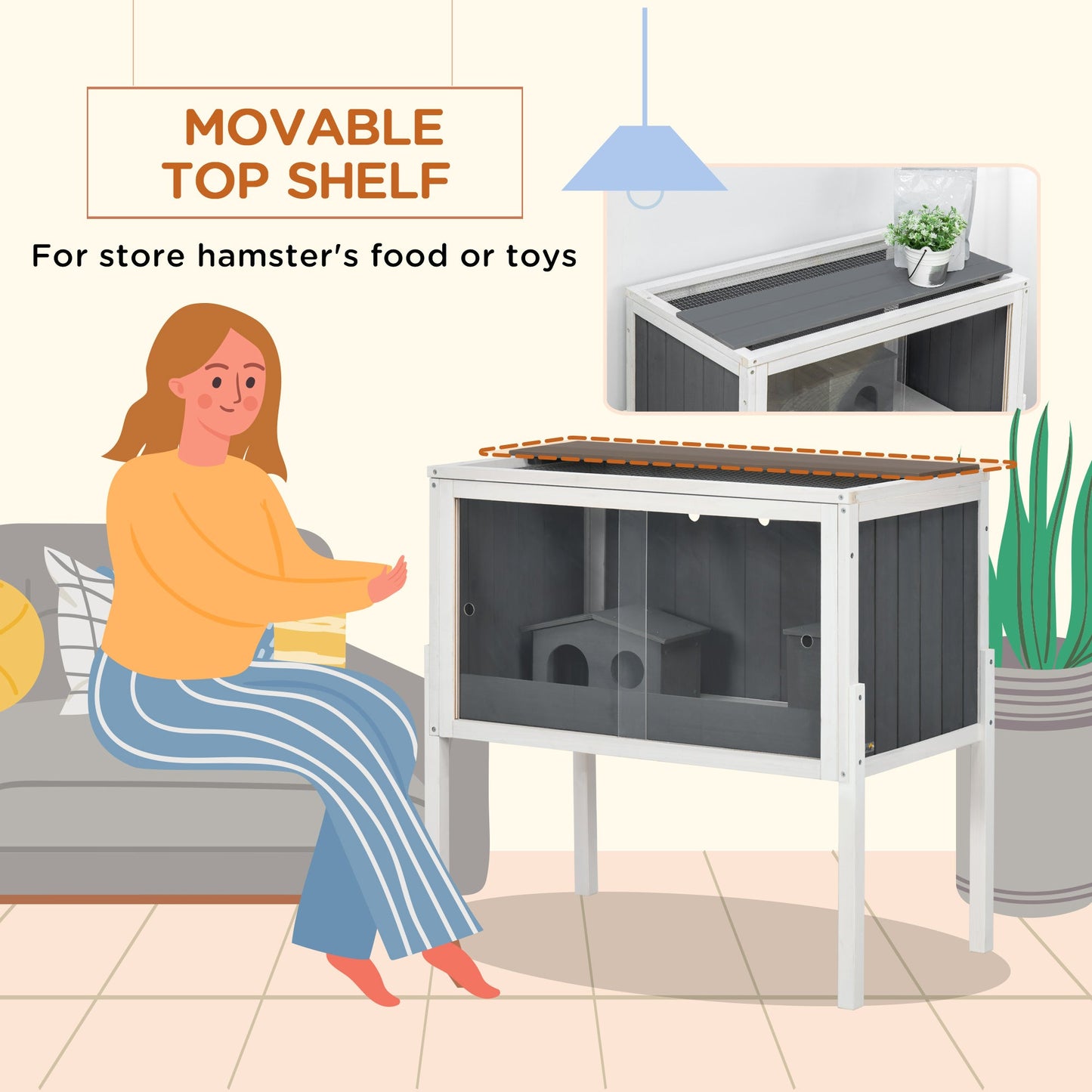 Wooden Hamster Cage, Small Animal Hutch for Dwarf Hamsters, Gerbils, Rutin Chickens w/ Huts, Shelf, 82 x 45 x 81cm - Dark Grey