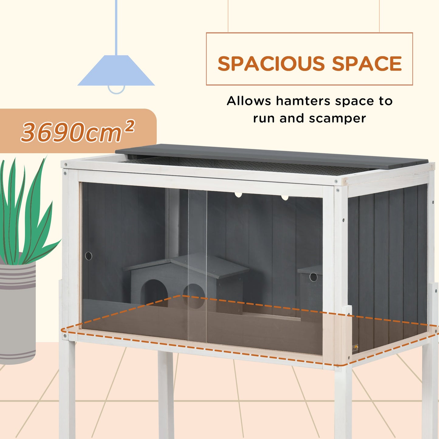 Wooden Hamster Cage, Small Animal Hutch for Dwarf Hamsters, Gerbils, Rutin Chickens w/ Huts, Shelf, 82 x 45 x 81cm - Dark Grey