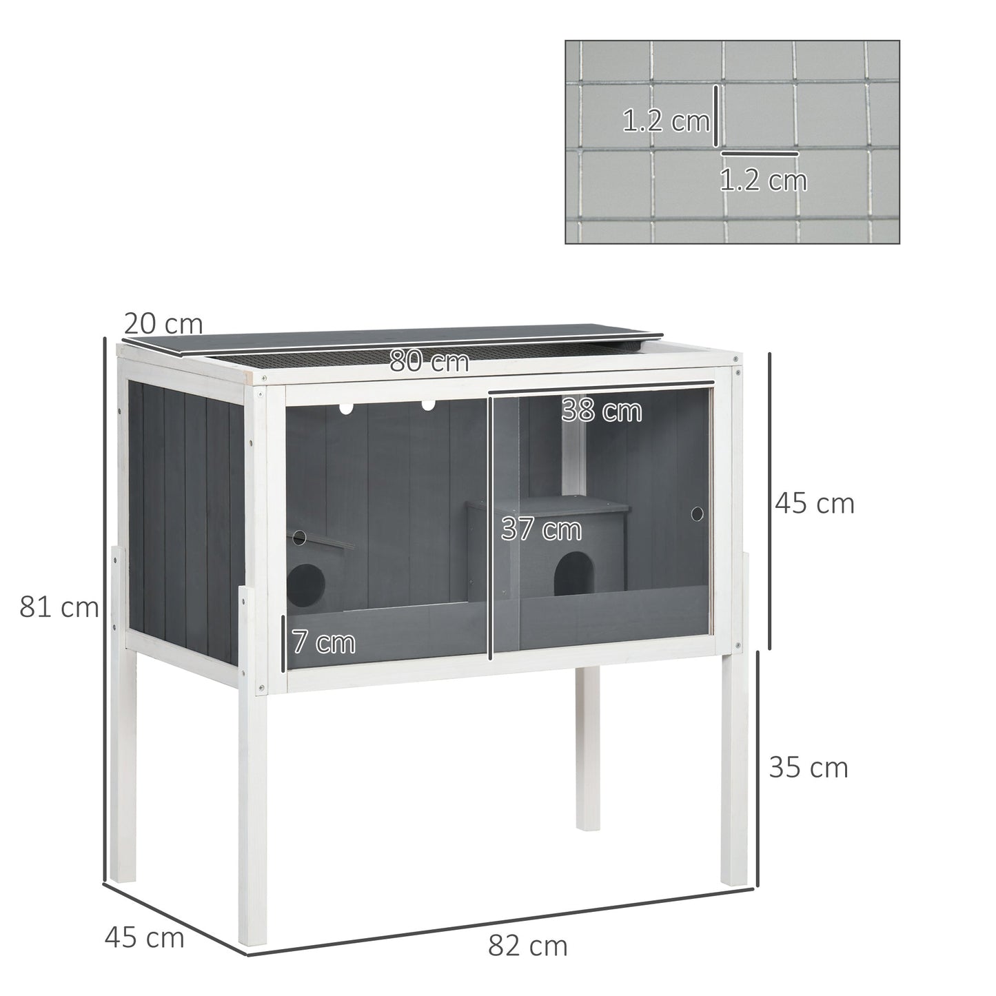 Wooden Hamster Cage, Small Animal Hutch for Dwarf Hamsters, Gerbils, Rutin Chickens w/ Huts, Shelf, 82 x 45 x 81cm - Dark Grey
