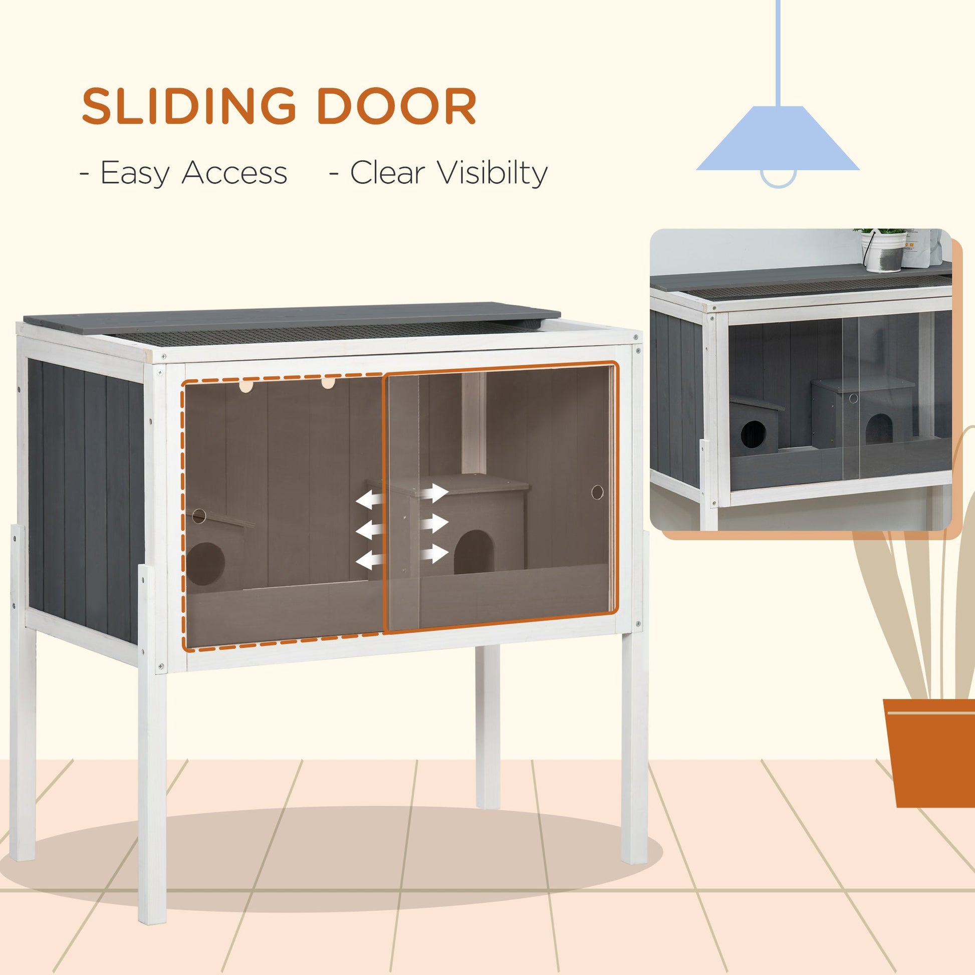 Wooden Hamster Cage, Small Animal Hutch for Dwarf Hamsters, Gerbils, Rutin Chickens w/ Huts, Shelf, 82 x 45 x 81cm - Dark Grey