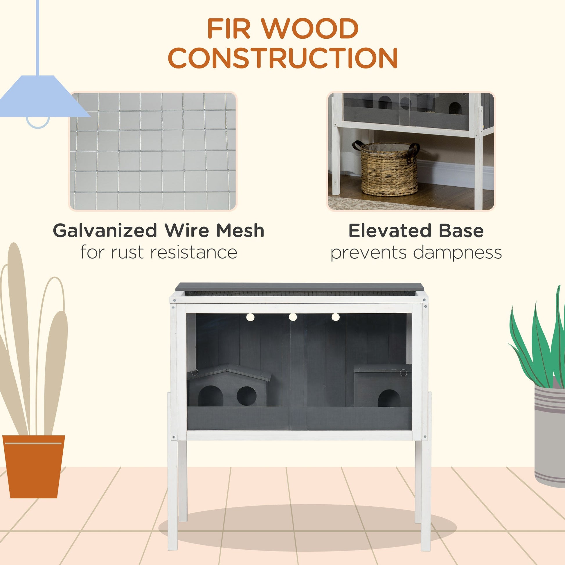 Wooden Hamster Cage, Small Animal Hutch for Dwarf Hamsters, Gerbils, Rutin Chickens w/ Huts, Shelf, 82 x 45 x 81cm - Dark Grey