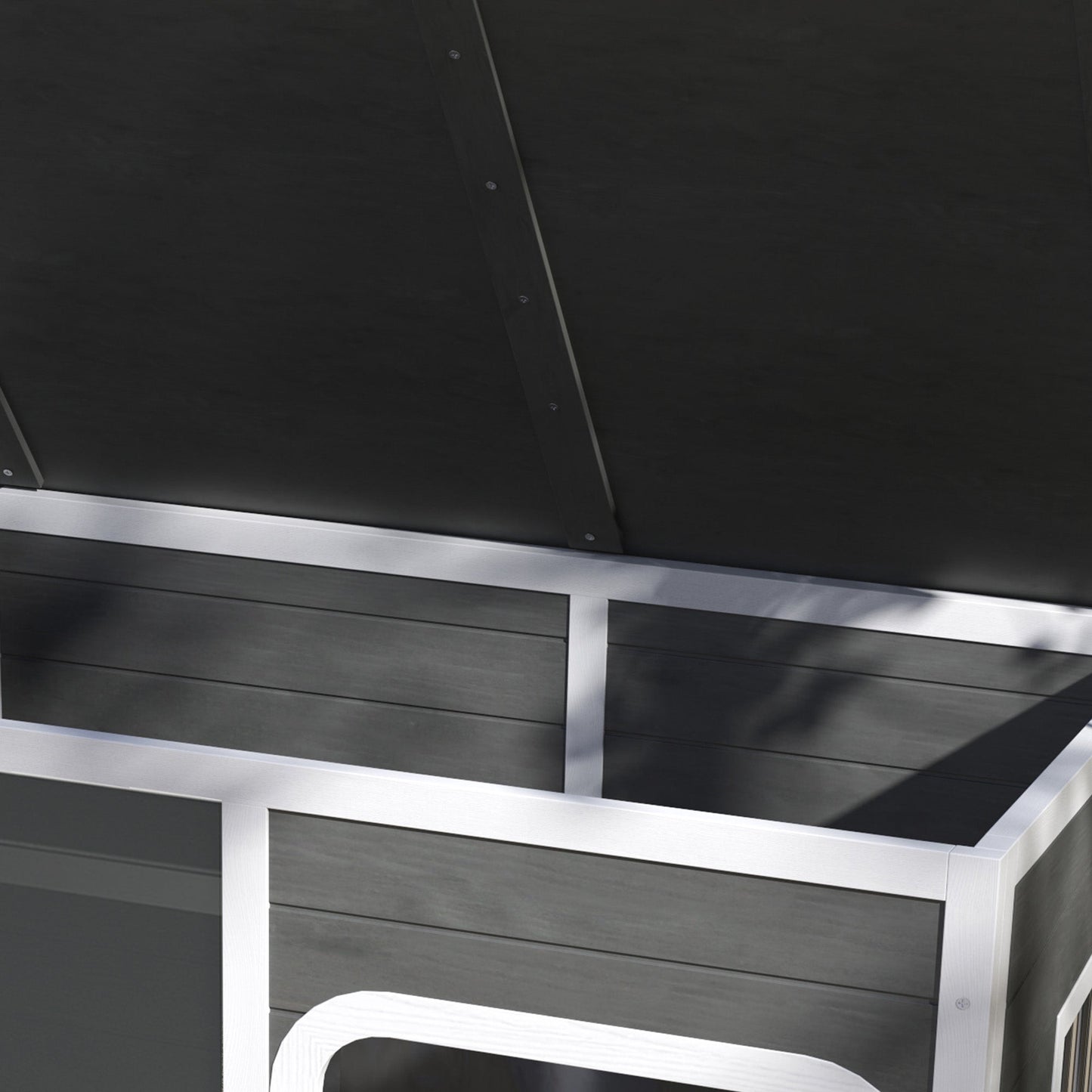 Outdoor Dog Kennel, Wooden Dog House with Asphalt Openable Top, Removable Floor, Clear Front Panel, Curtain, Windows, Dog Shelter for Small, Medium, Large Dogs, 103 x 77 x 83cm, Light Grey