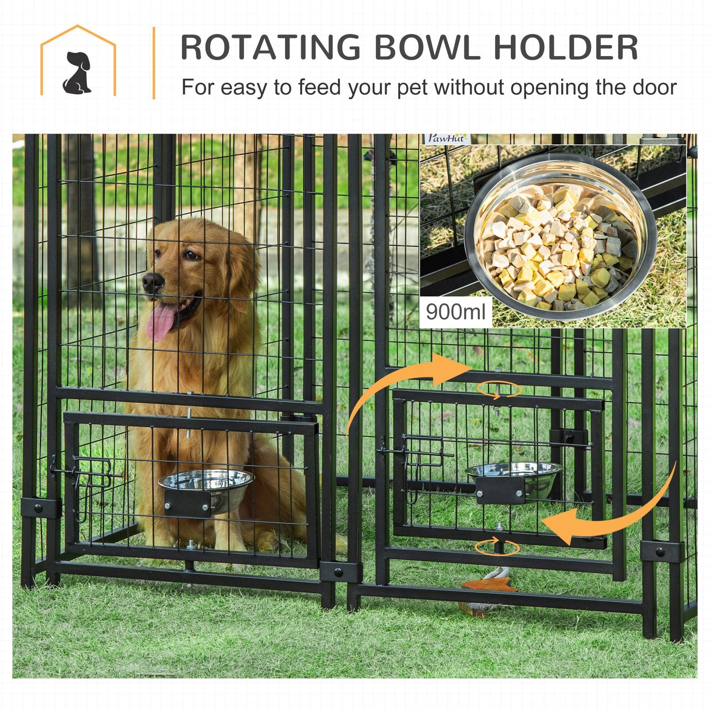 Outdoor Dog Kennel with Rotating Bowl Holders, Dog Run with Water and UV-Resistant Cover for Medium & Small Dogs, Red