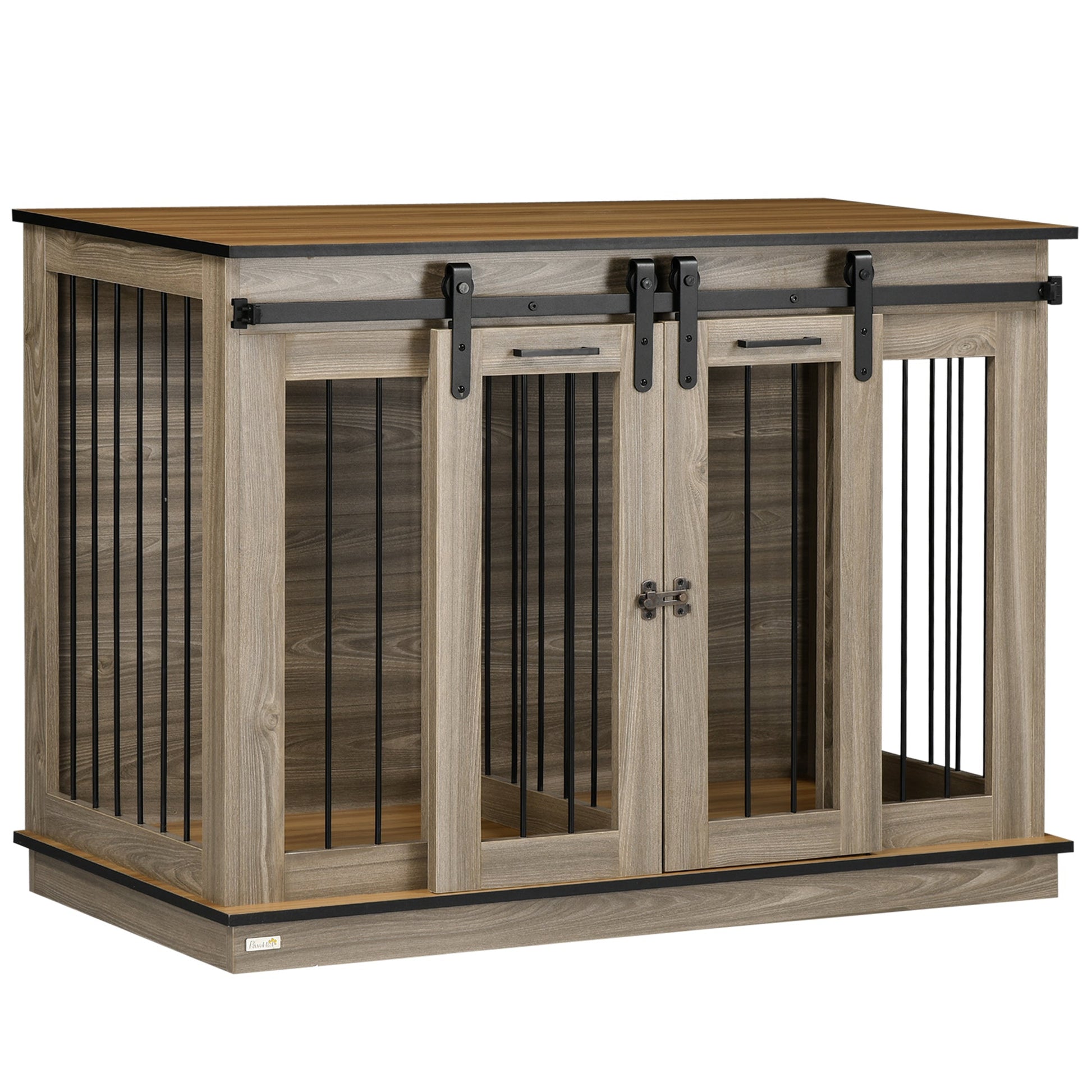 Dog Crate Furniture for Large Dog, Double Dog Cage for Small Dogs with Divider, Sliding Doors - Oak Tone