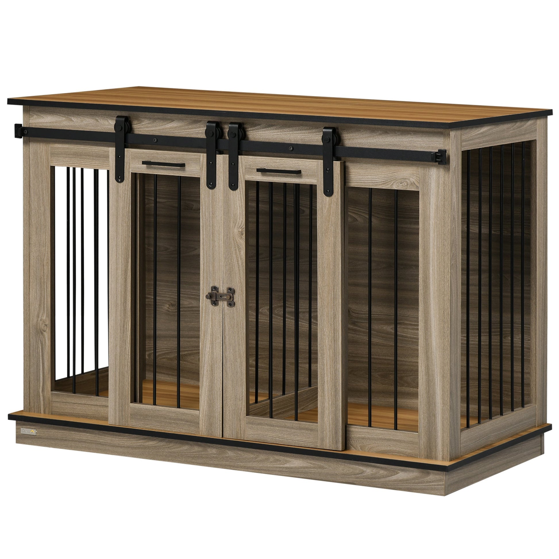 Dog Crate Furniture for Large Dog, Double Dog Cage for Small Dogs with Divider, Sliding Doors - Oak Tone