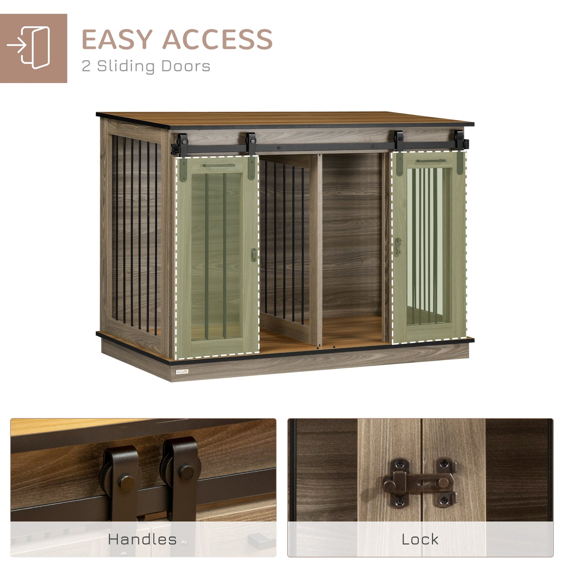 Dog Crate Furniture for Large Dog, Double Dog Cage for Small Dogs with Divider, Sliding Doors - Oak Tone