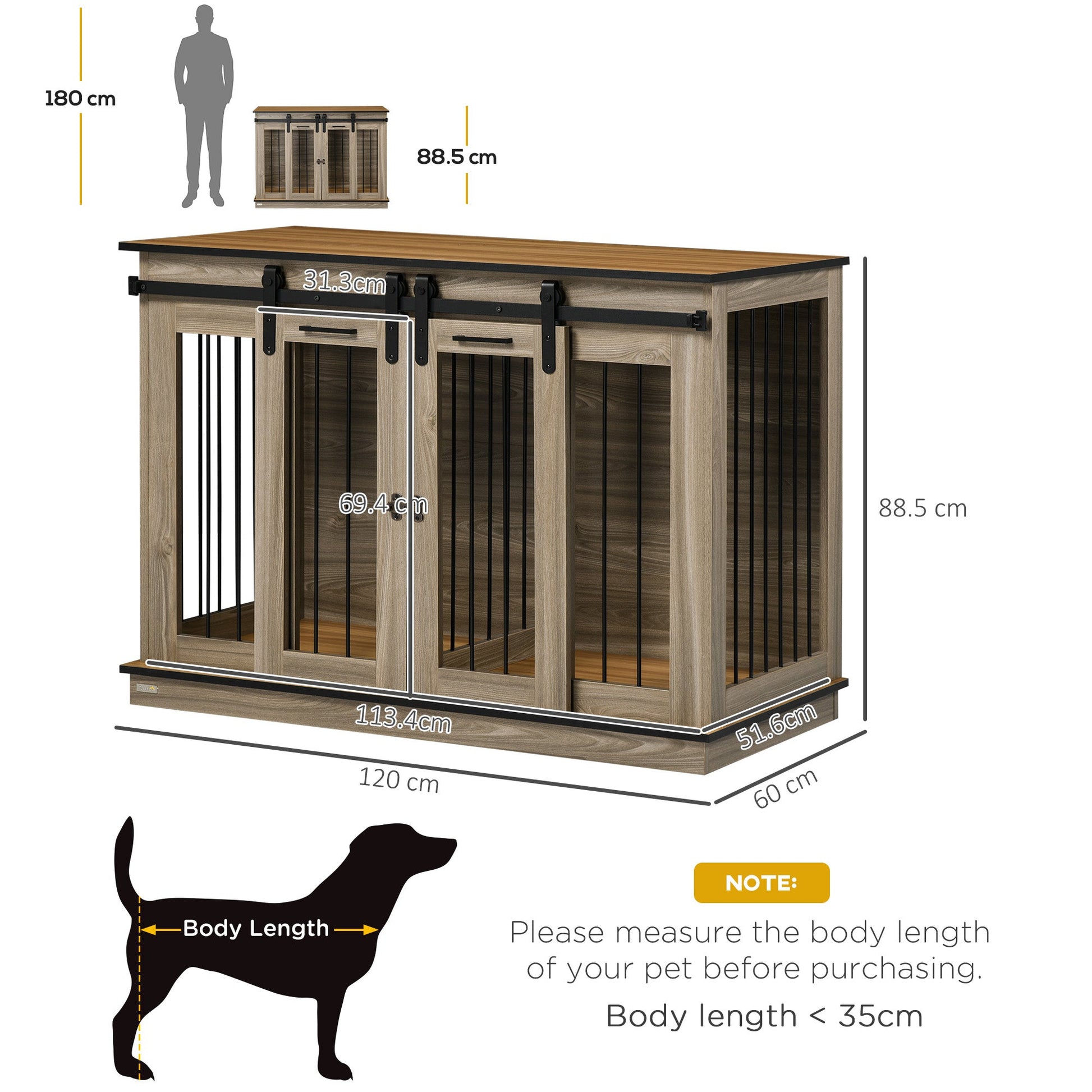 Dog Crate Furniture for Large Dog, Double Dog Cage for Small Dogs with Divider, Sliding Doors - Oak Tone