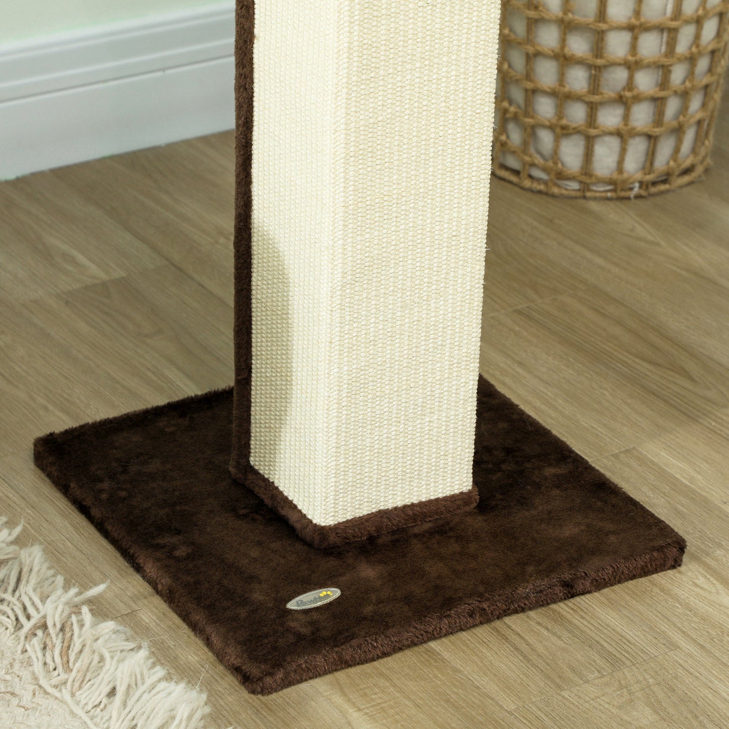 Cat Scratching Post for Indoor Cats, 81cm Cat Scratcher, Vertical Full Scratcher with Natural Sisal Rope, Hanging Ball and Soft Plush, Brown