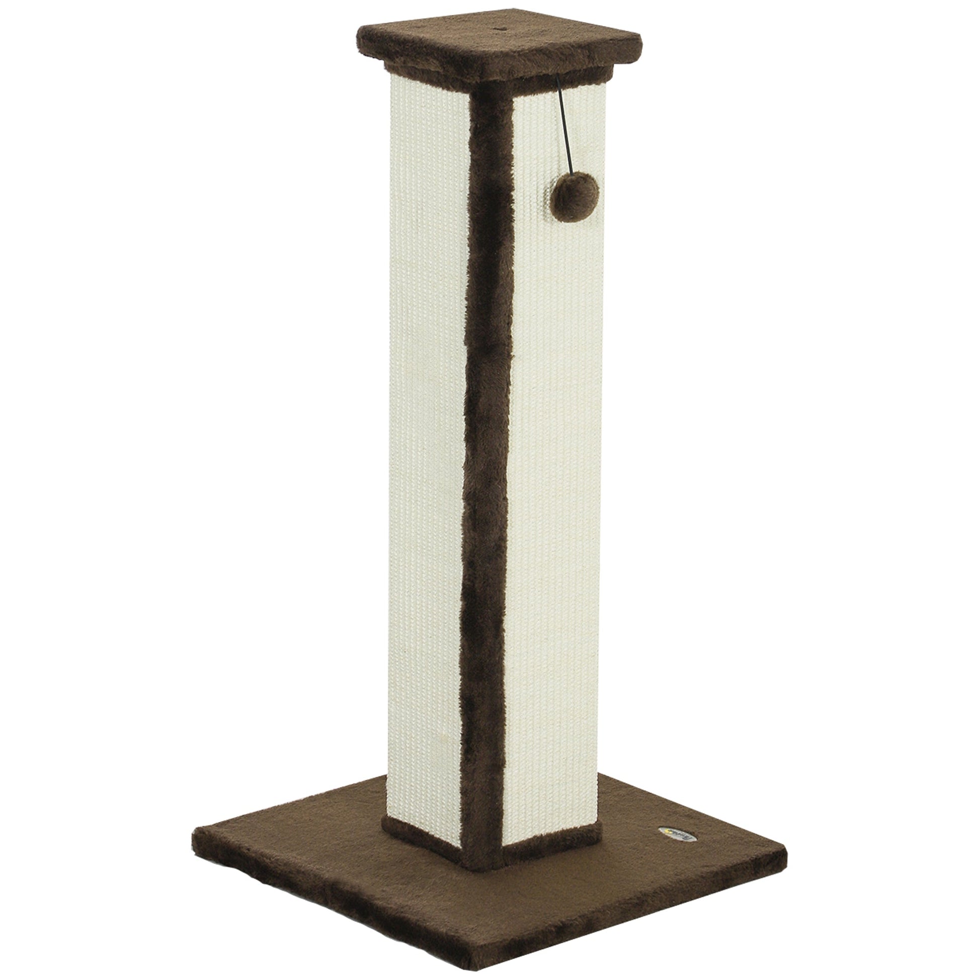 Cat Scratching Post for Indoor Cats, 81cm Cat Scratcher, Vertical Full Scratcher with Natural Sisal Rope, Hanging Ball and Soft Plush, Brown