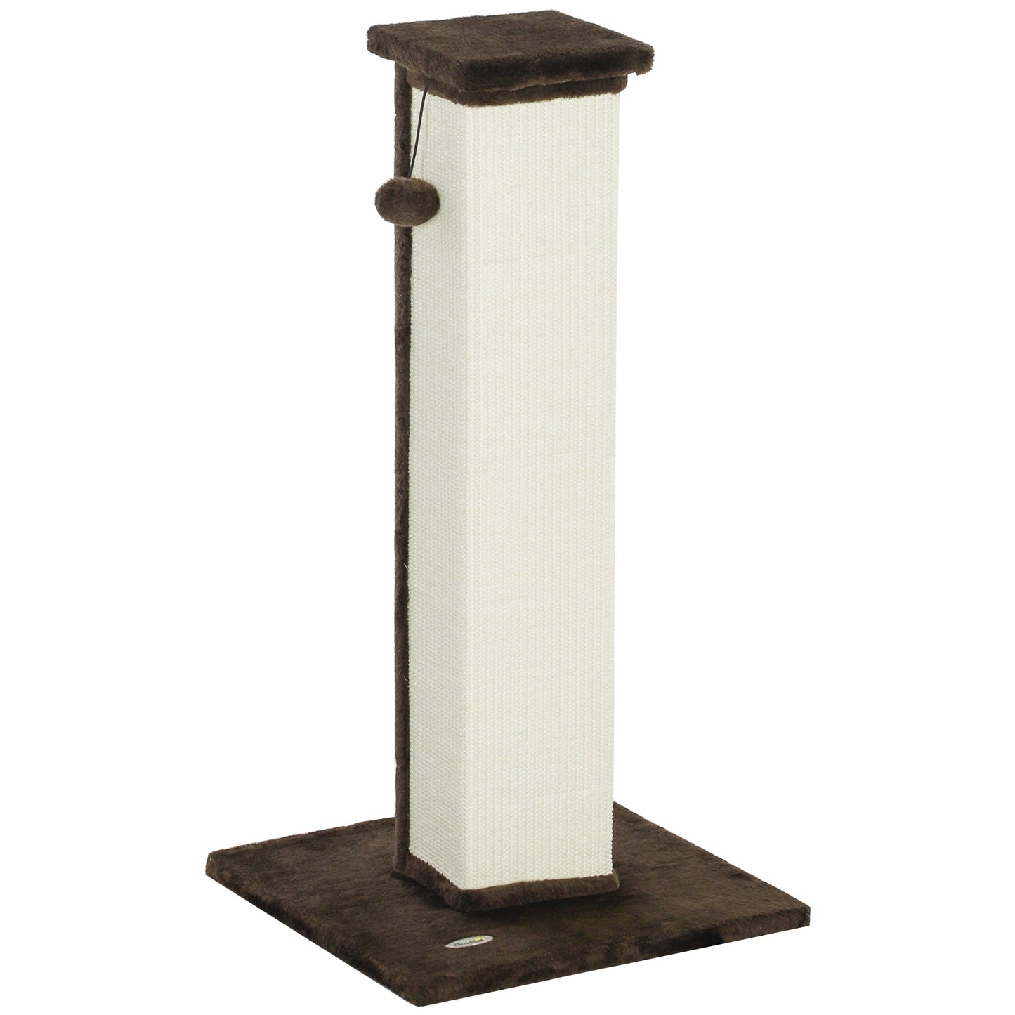 Cat Scratching Post for Indoor Cats, 81cm Cat Scratcher, Vertical Full Scratcher with Natural Sisal Rope, Hanging Ball and Soft Plush, Brown