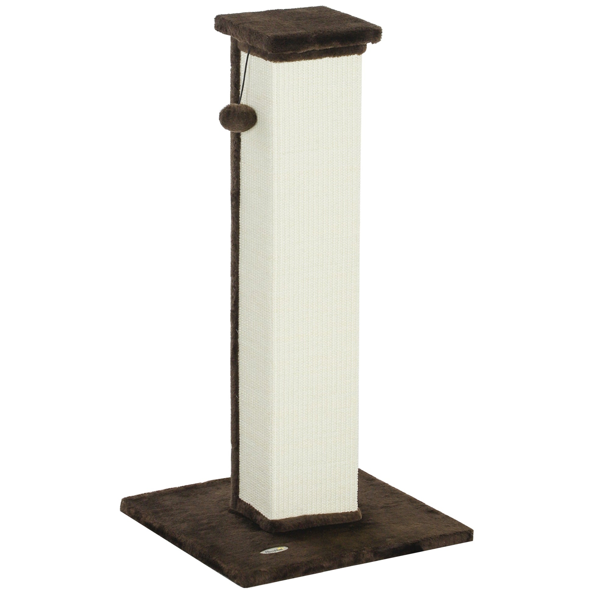 Cat Scratching Post for Indoor Cats, 81cm Cat Scratcher, Vertical Full Scratcher with Natural Sisal Rope, Hanging Ball and Soft Plush, Brown