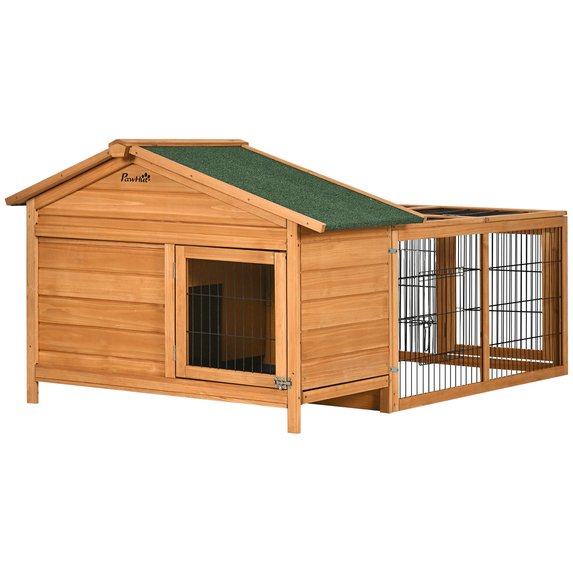 Wooden Rabbit Hutch Outdoor, Guinea Pig Hutch, Detachable Pet House Animal Cage with Openable Run & Roof Lockable Door Slide-out Tray 146 x 95 x 69cm