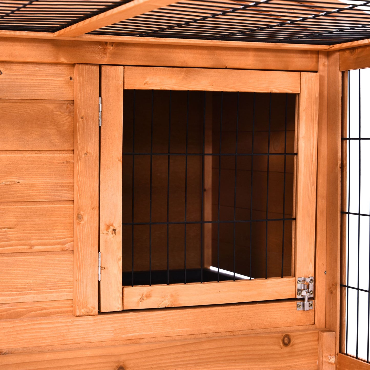 Wooden Rabbit Hutch Outdoor, Guinea Pig Hutch, Detachable Pet House Animal Cage with Openable Run & Roof Lockable Door Slide-out Tray 146 x 95 x 69cm