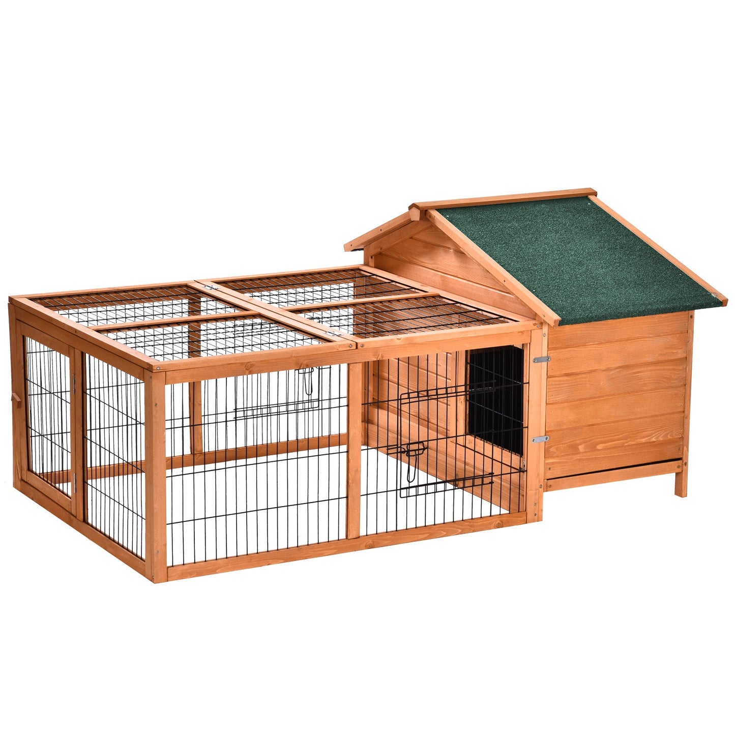 Wooden Rabbit Hutch Outdoor, Guinea Pig Hutch, Detachable Pet House Animal Cage with Openable Run & Roof Lockable Door Slide-out Tray 146 x 95 x 69cm
