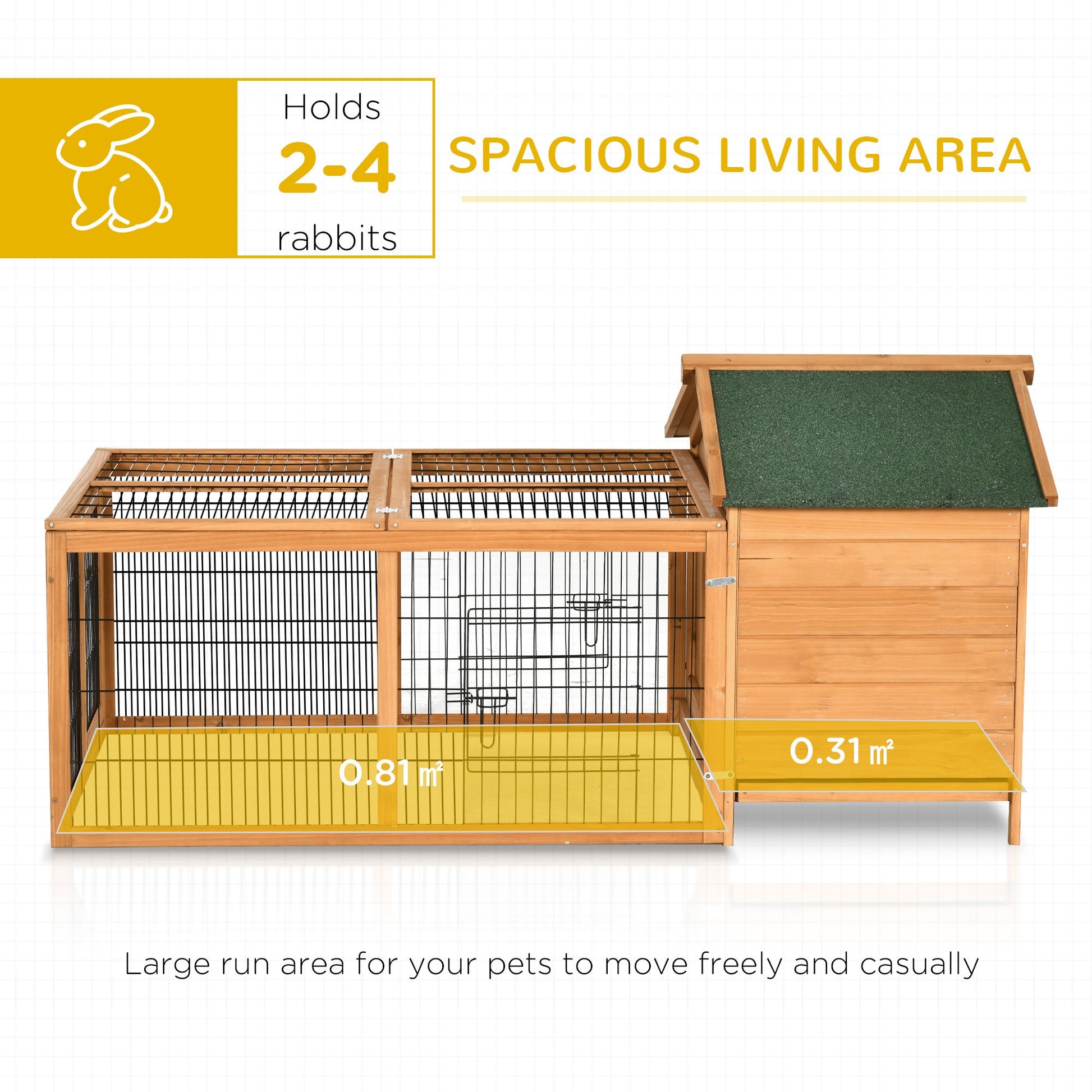Wooden Rabbit Hutch Outdoor, Guinea Pig Hutch, Detachable Pet House Animal Cage with Openable Run & Roof Lockable Door Slide-out Tray 146 x 95 x 69cm