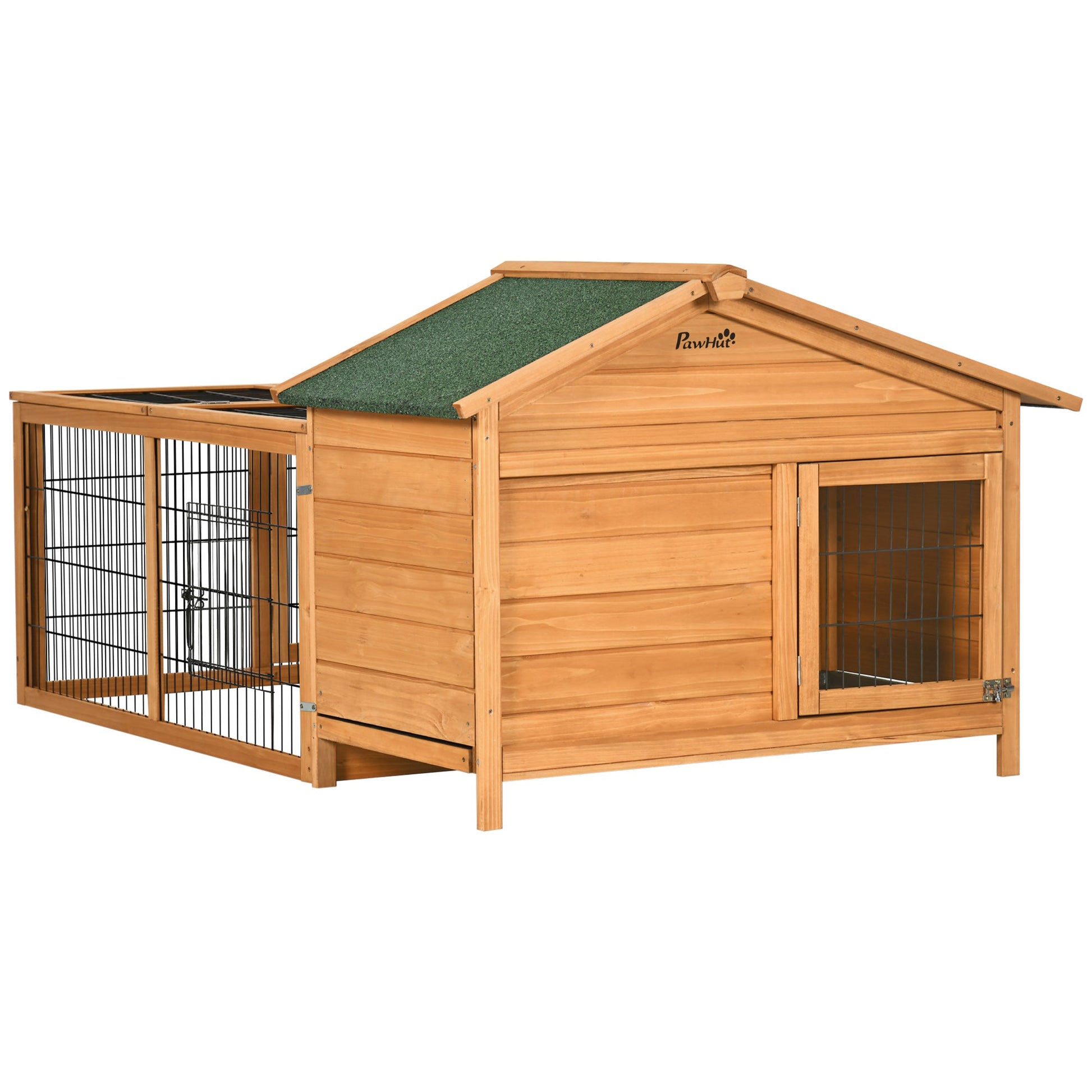 Wooden Rabbit Hutch Outdoor, Guinea Pig Hutch, Detachable Pet House Animal Cage with Openable Run & Roof Lockable Door Slide-out Tray 146 x 95 x 69cm