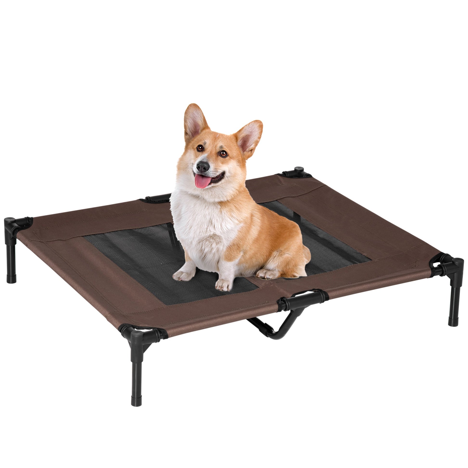 Large Raised Dog Bed Cat Elevated Lifted Cooling Portable Camping Basket Outdoor Indoor Mesh Pet Cot Metal Frame Brown