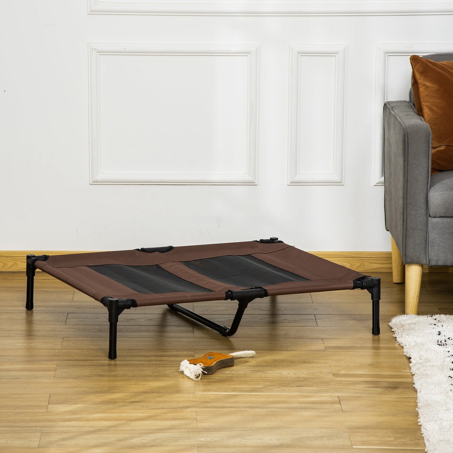 Large Raised Dog Bed Cat Elevated Lifted Cooling Portable Camping Basket Outdoor Indoor Mesh Pet Cot Metal Frame Brown