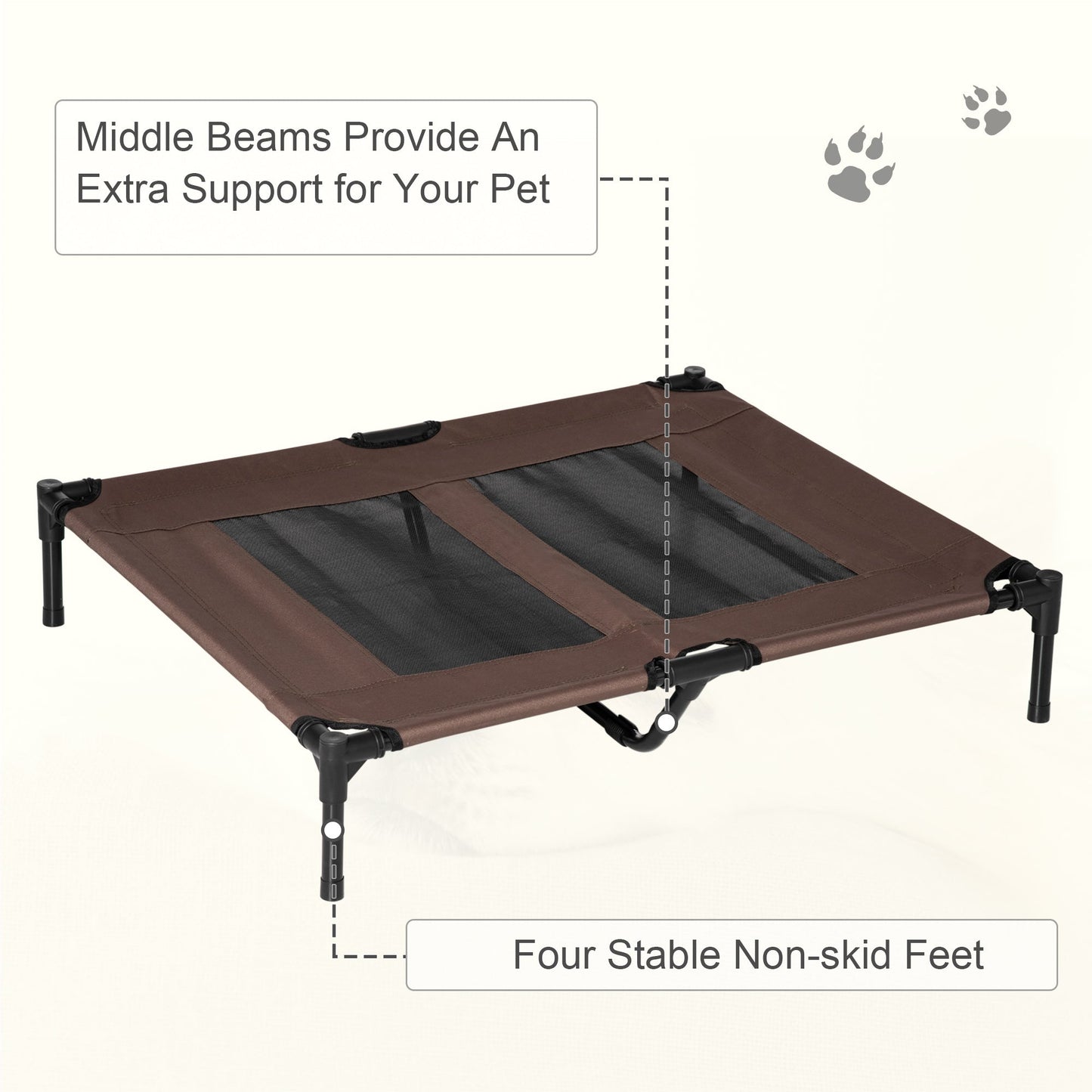 Large Raised Dog Bed Cat Elevated Lifted Cooling Portable Camping Basket Outdoor Indoor Mesh Pet Cot Metal Frame Brown