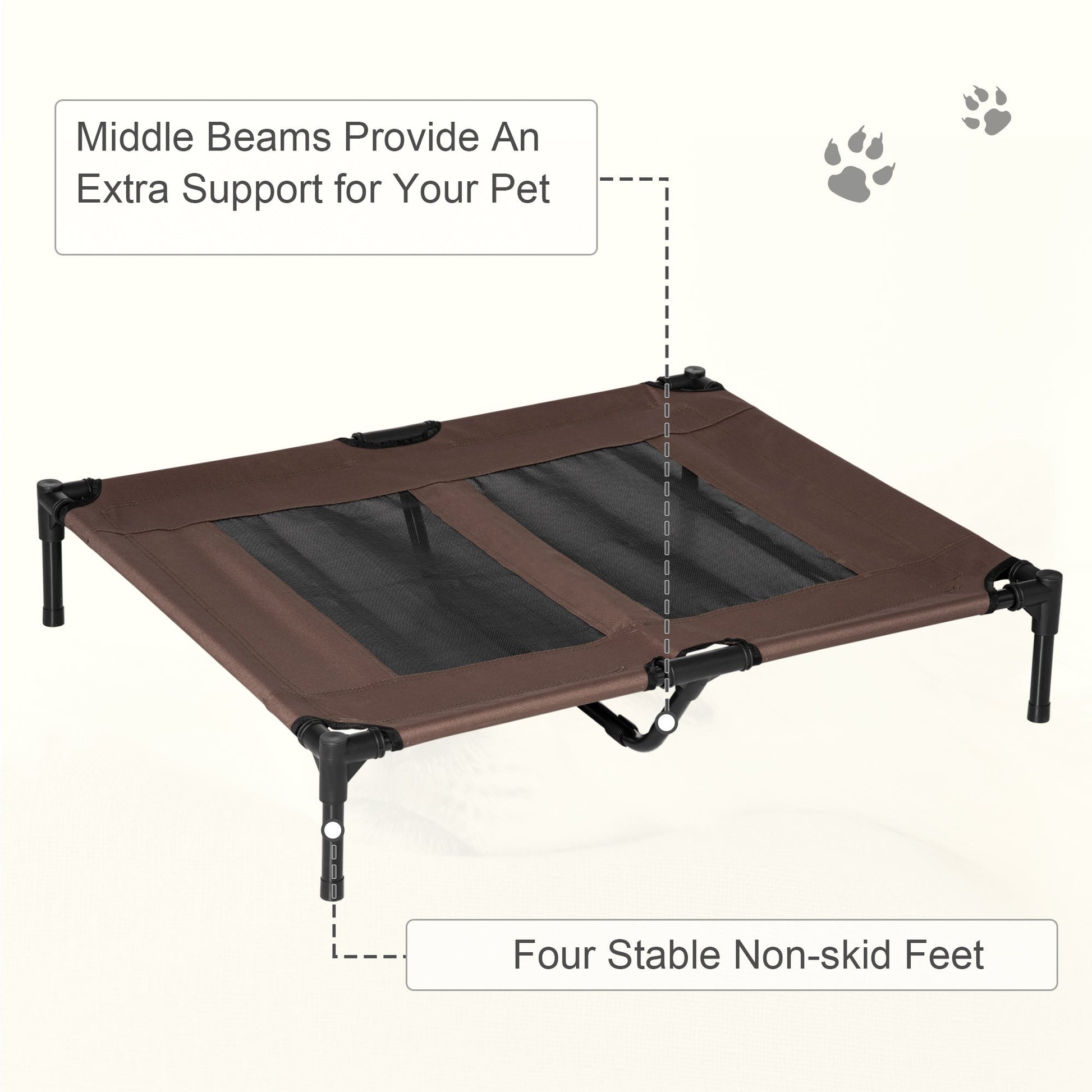 Large Raised Dog Bed Cat Elevated Lifted Cooling Portable Camping Basket Outdoor Indoor Mesh Pet Cot Metal Frame Brown