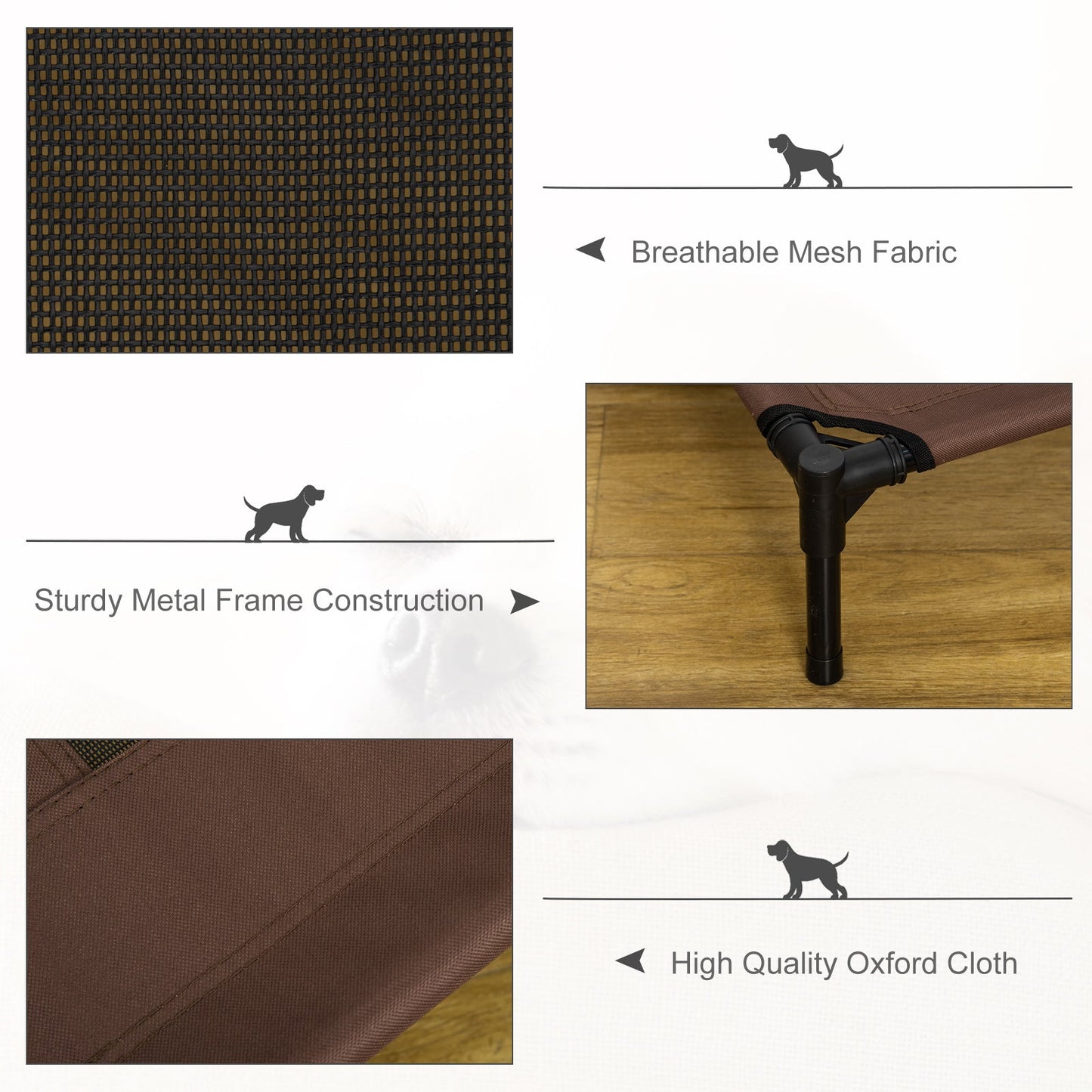 Large Raised Dog Bed Cat Elevated Lifted Cooling Portable Camping Basket Outdoor Indoor Mesh Pet Cot Metal Frame Brown