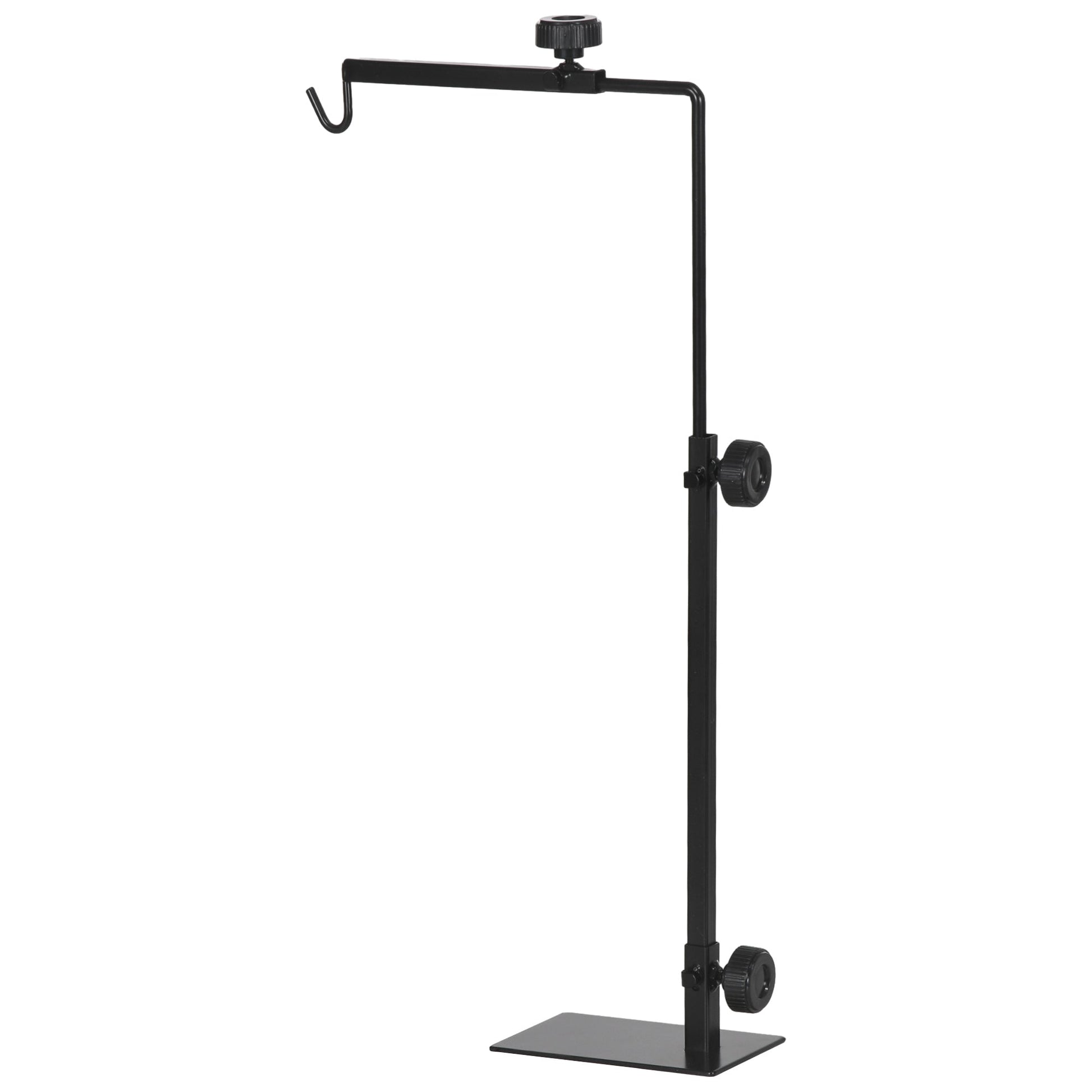 Reptile Lamp Stand, Adjustable Height and Width Heat Lamp for Reptile Amphibian Terrariums, Light Stand with Hook Hanging Steel Base - Black