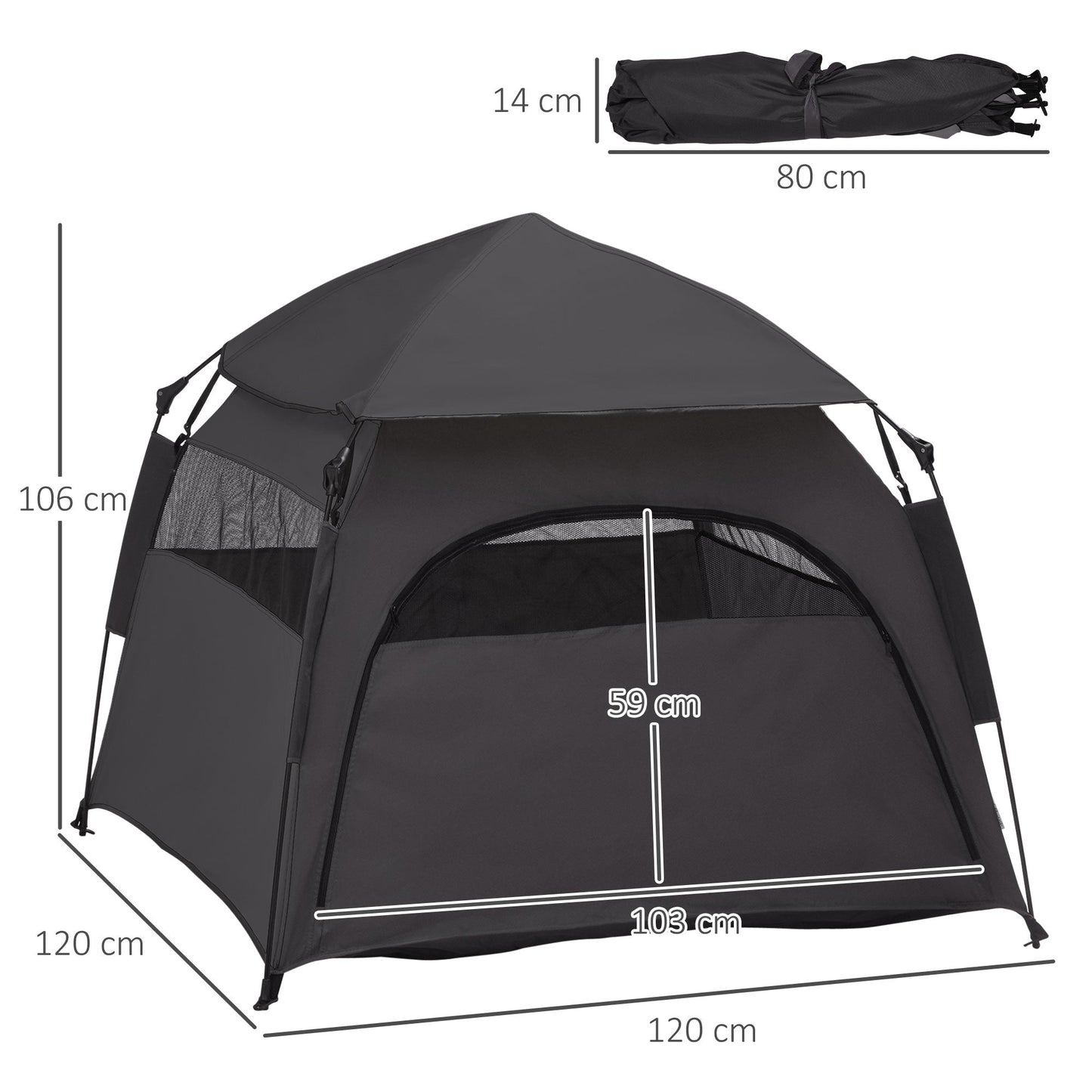 Foldable Dog Cat Tent, Portable Pet Playpen with Water-Resistant Oxford Cloth, Carry Bag, Exercise Tent for Extra Large Dog, Cat, Indoor Outdoor Use, Charcoal Grey