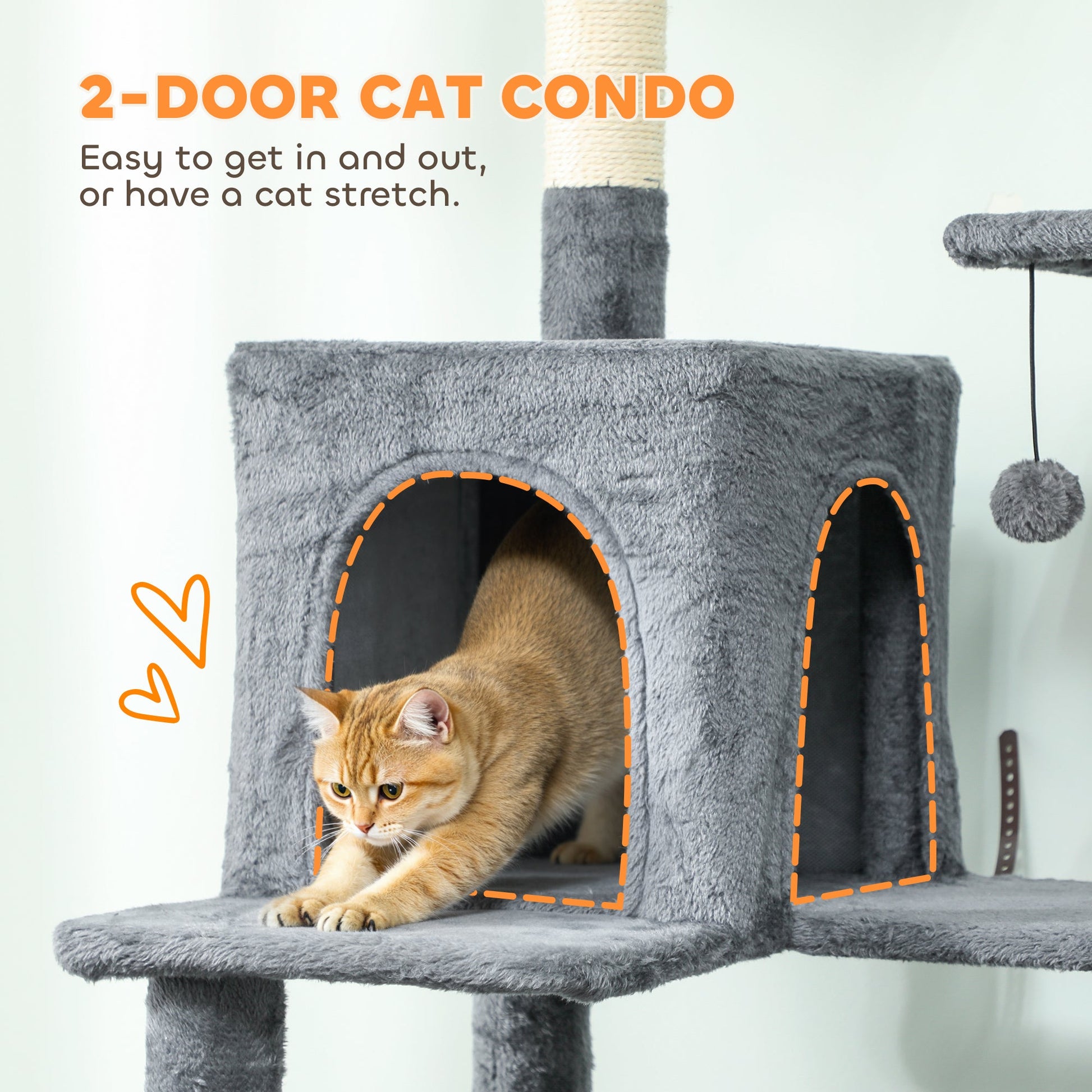 Cat Tree, 202cm Large Cat Tower for Indoor Kittens with 6 Scratching Posts, 2 Condos, 2 Perches, 2 Hammocks, Pompoms, Multi-Level Plush Kitty Activity Centre for Rest and Play, Dark Grey