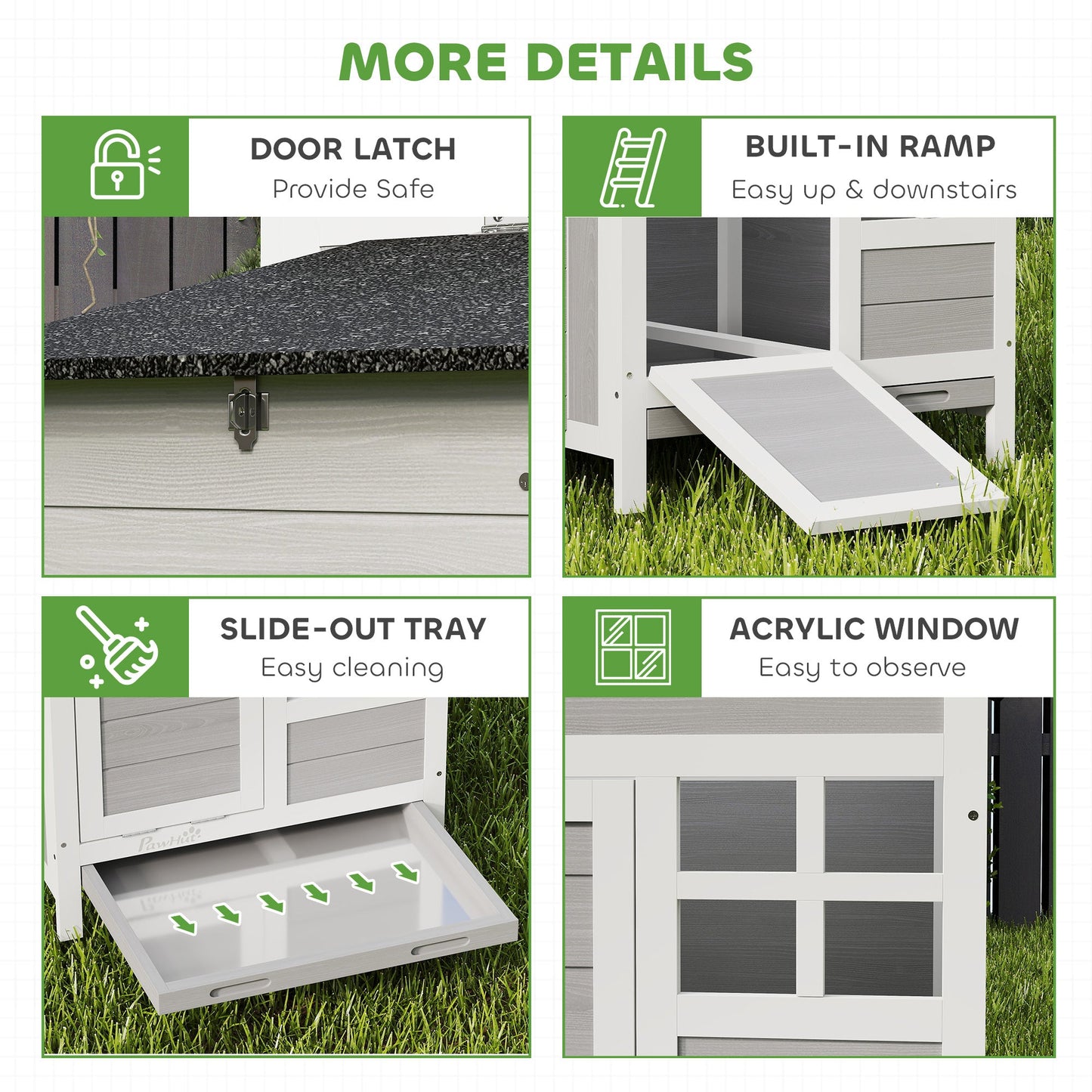 Chicken Coop, Compact Wooden Hen House with Pull-Out Metal Tray, Nesting Box, for 1-2 Chickens