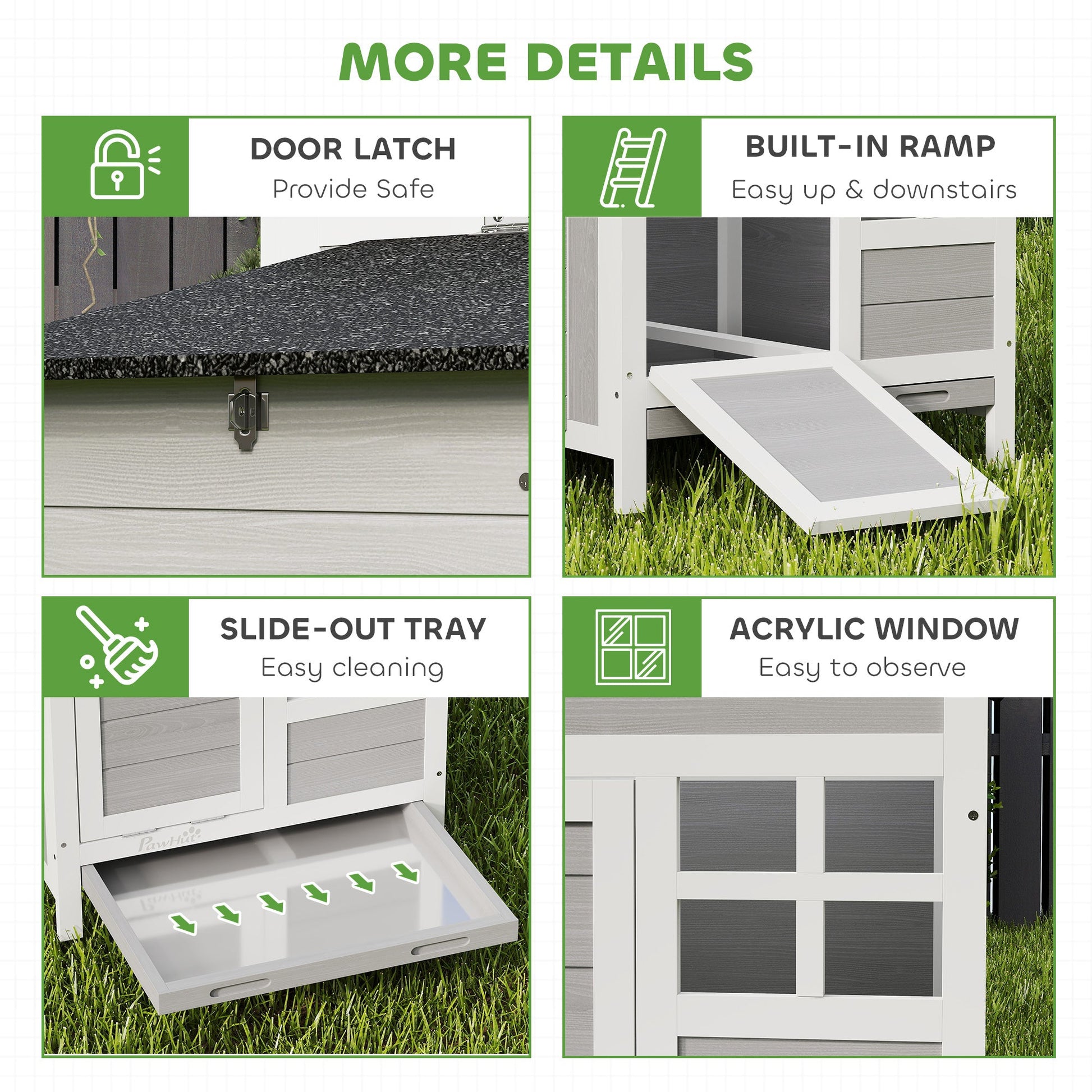 Chicken Coop, Compact Wooden Hen House with Pull-Out Metal Tray, Nesting Box, for 1-2 Chickens