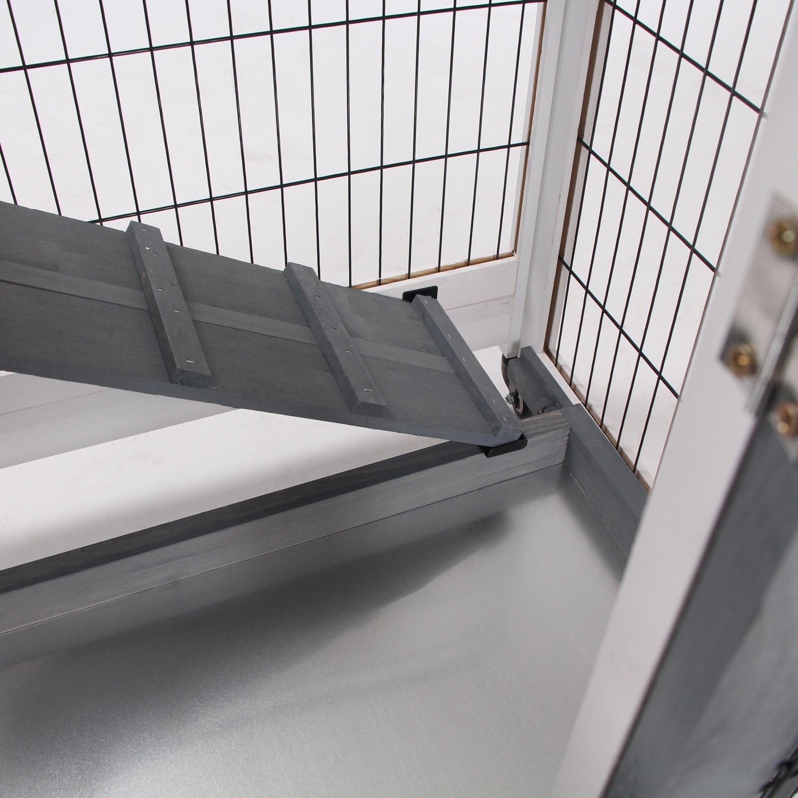 Wooden Indoor Rabbit Hutch Guinea Pig House Bunny Small Animal Cage W/ Wheels Enclosed Run 110 x 50 x 88 cm, Grey