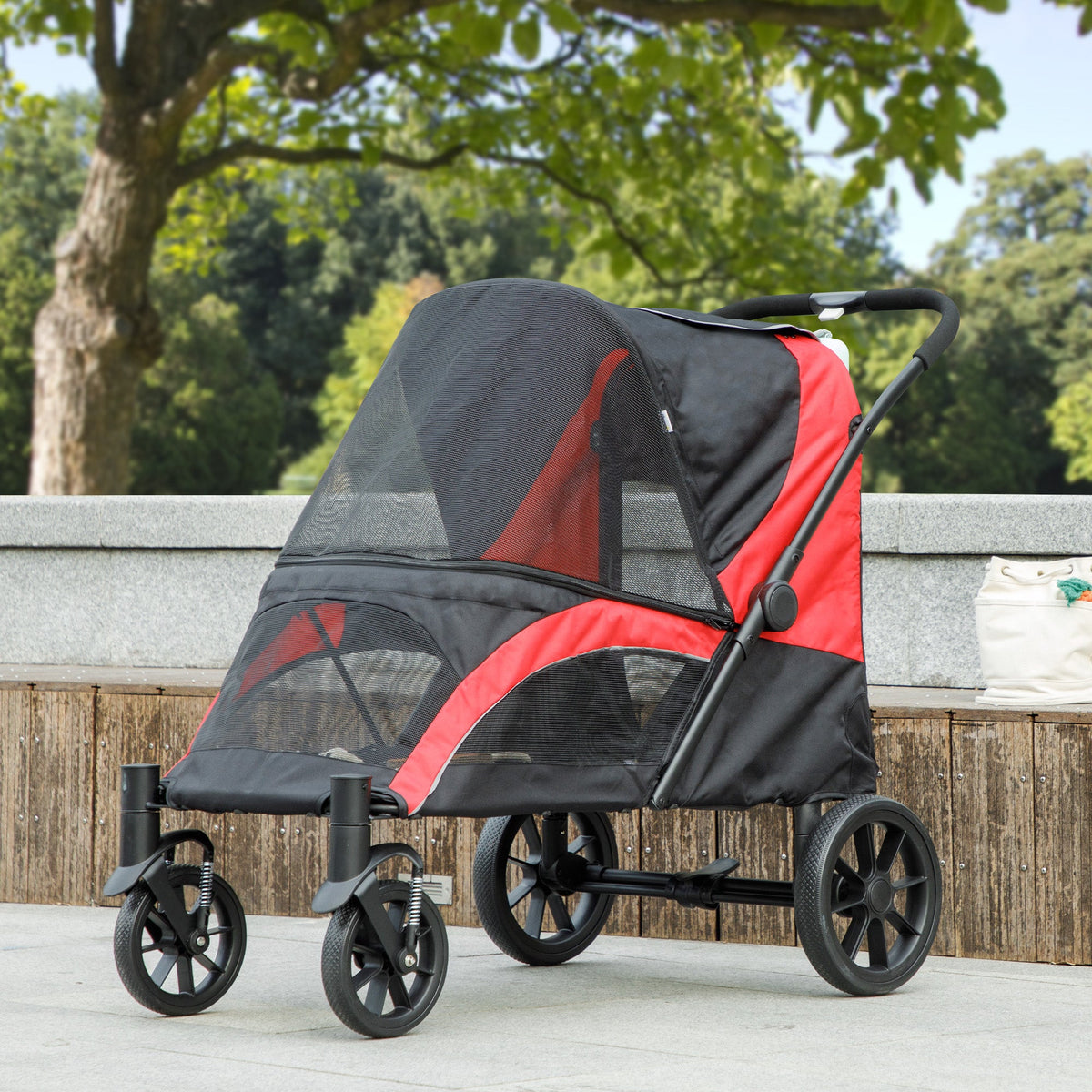 Pet Stroller for Large Dogs with Shock-Absorbing Frame Red