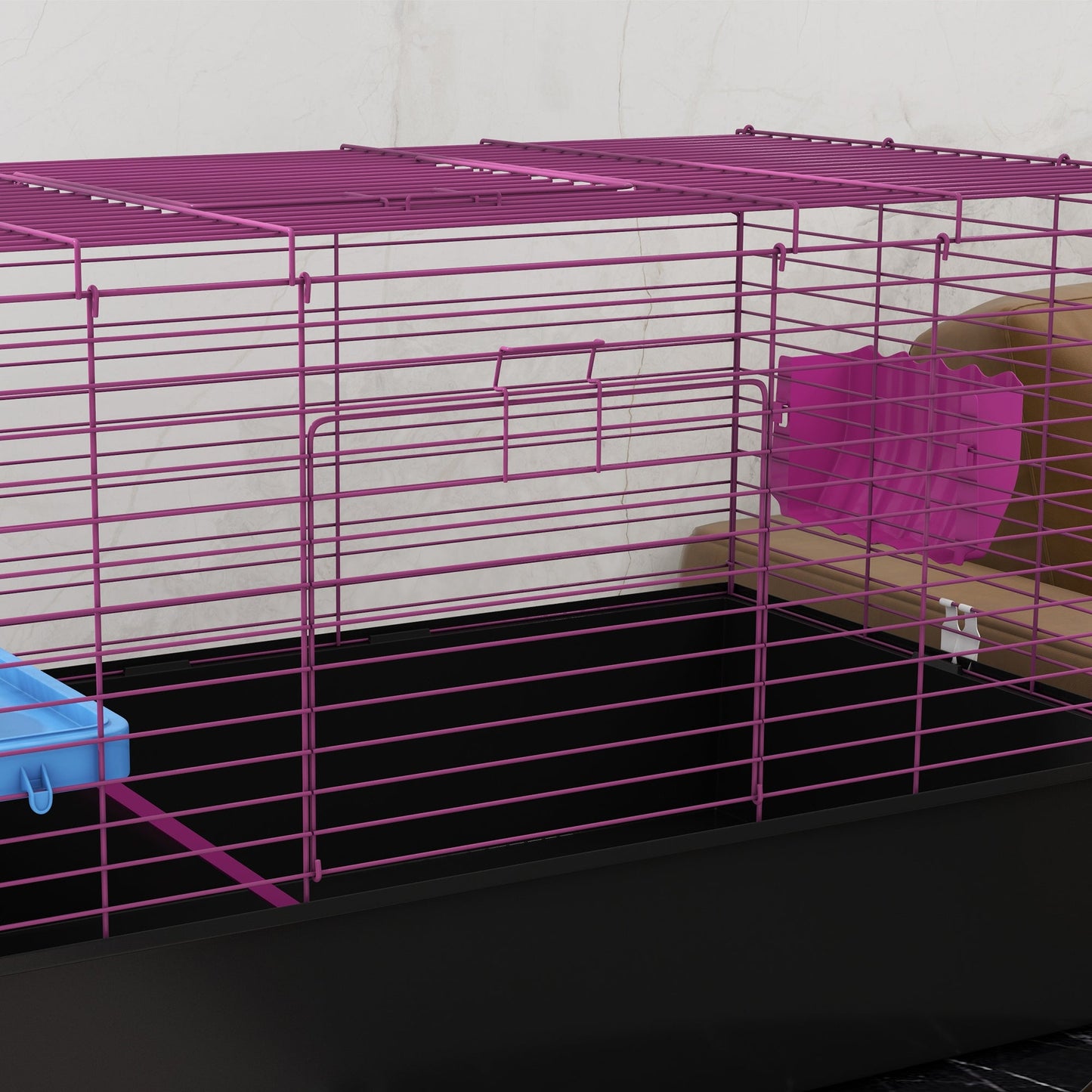 Guinea Pig Cage Chinchillas Rabbit Small Animal Cage with Ramp, Dish, Water Bottle, 99 x 52 x 53cm, Black