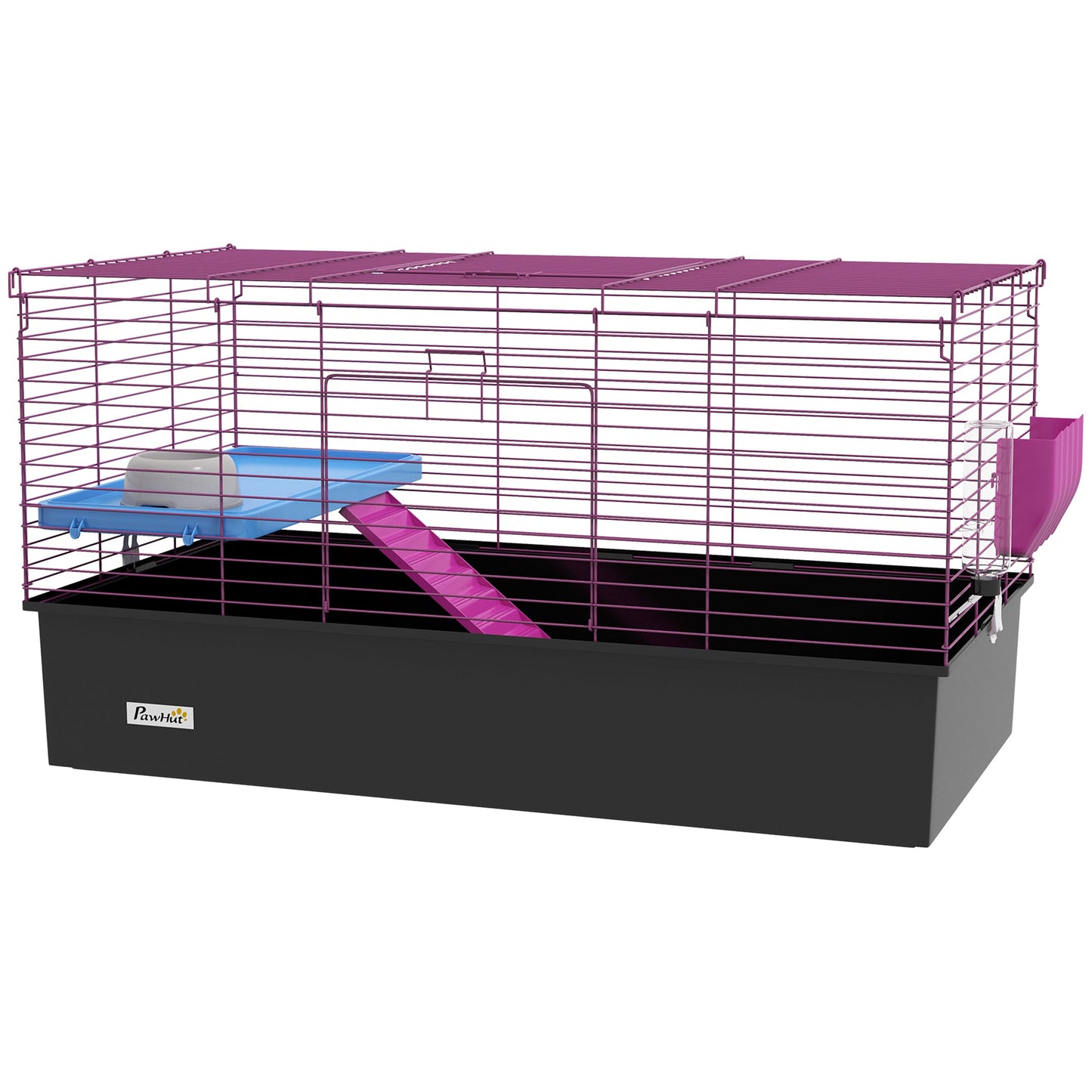 Guinea Pig Cage Chinchillas Rabbit Small Animal Cage with Ramp, Dish, Water Bottle, 99 x 52 x 53cm, Black