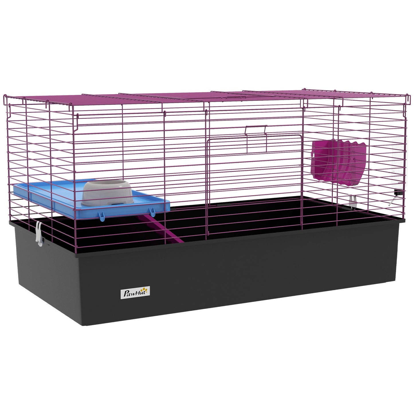 Guinea Pig Cage Chinchillas Rabbit Small Animal Cage with Ramp, Dish, Water Bottle, 99 x 52 x 53cm, Black
