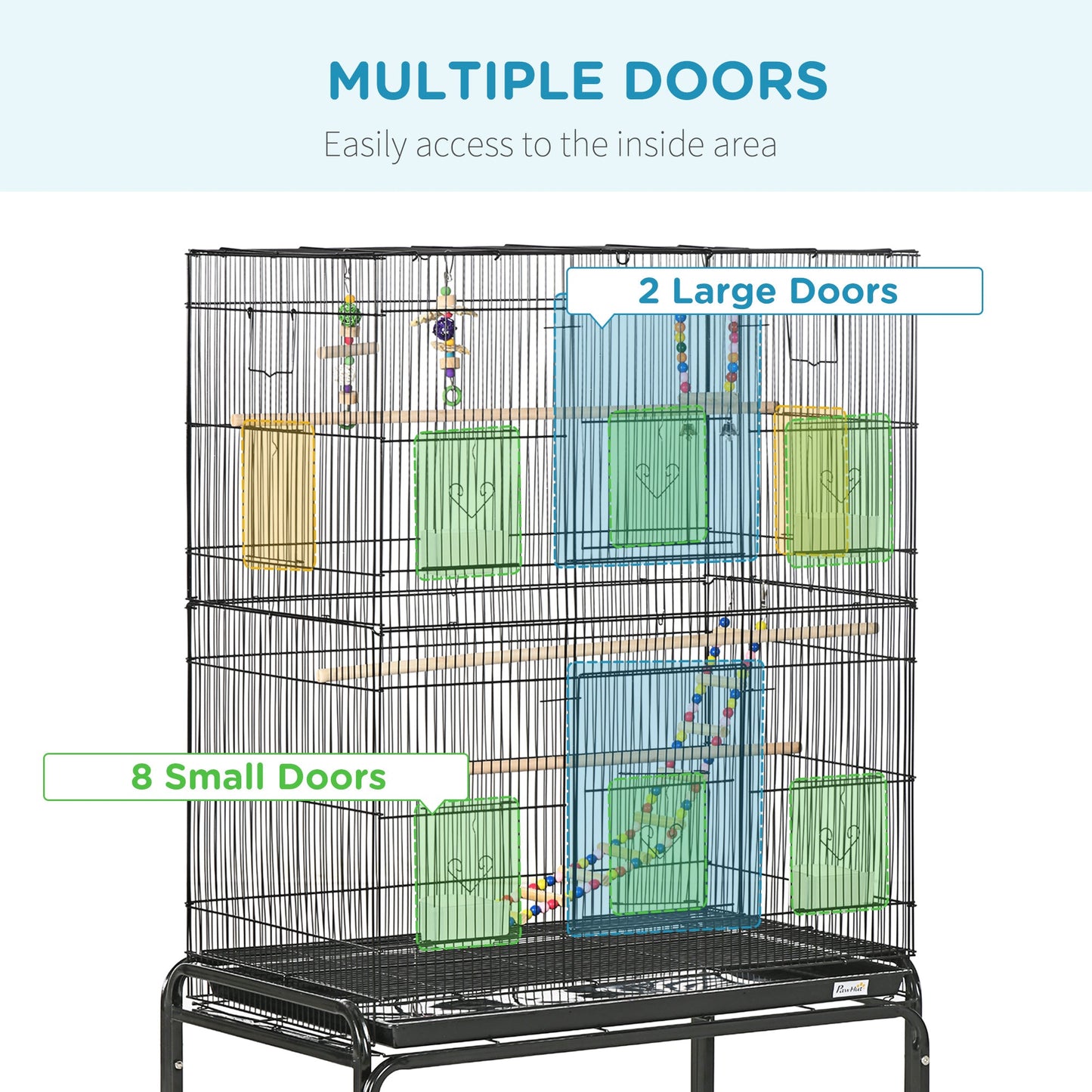 Large Bird Cage Budgie Cage with Stand, Toys, Wheels, Accessories, Storage Shelf for Canaries, Finches, Lovebirds, Parakeets - Black, 79 x 49 x 133 cm