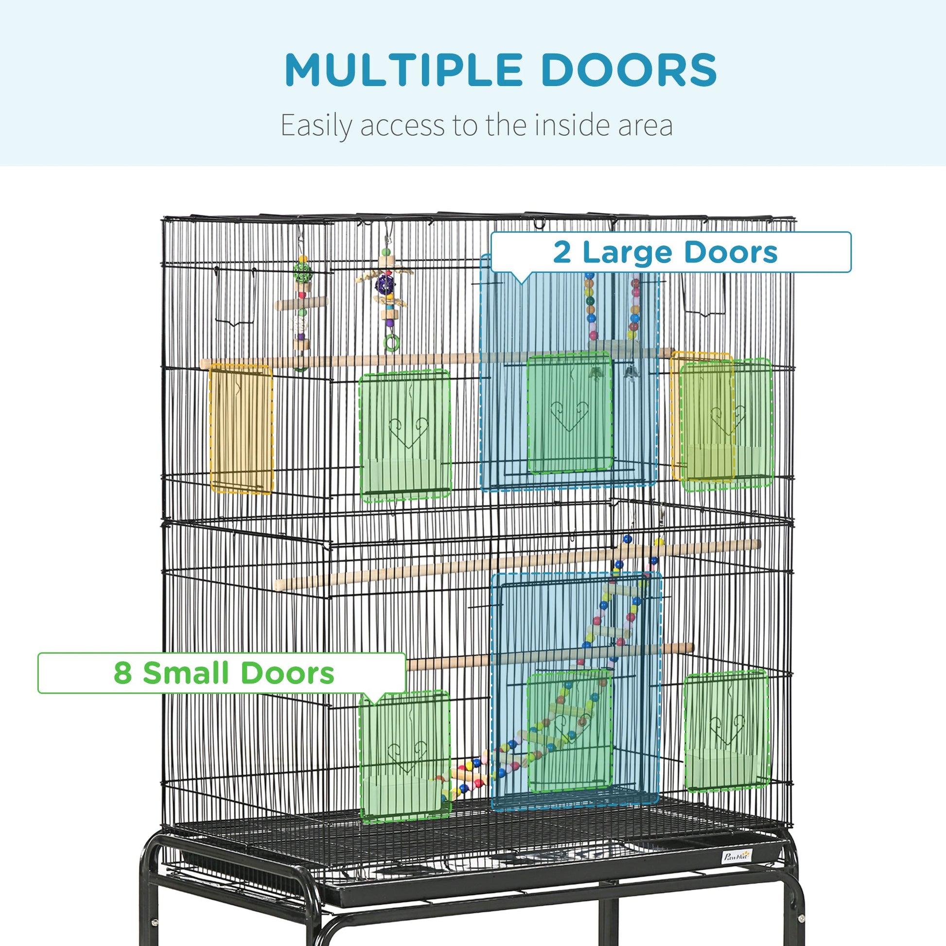 Large Bird Cage Budgie Cage with Stand, Toys, Wheels, Accessories, Storage Shelf for Canaries, Finches, Lovebirds, Parakeets - Black, 79 x 49 x 133 cm