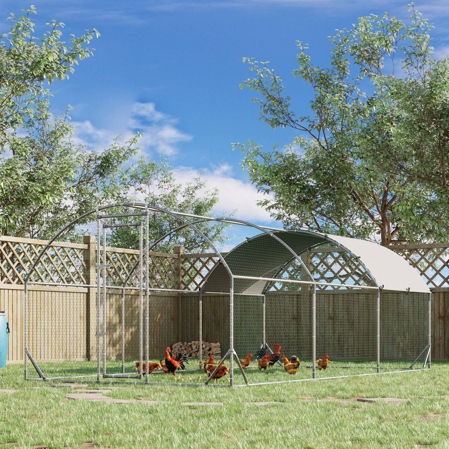Walk In Chicken Run Galvanised Chicken Coop Hen Poultry House Cage Rabbit Hutch Pet Playpen Garden with Water-Resist Cover, 5.7 x 2.8 x 2m