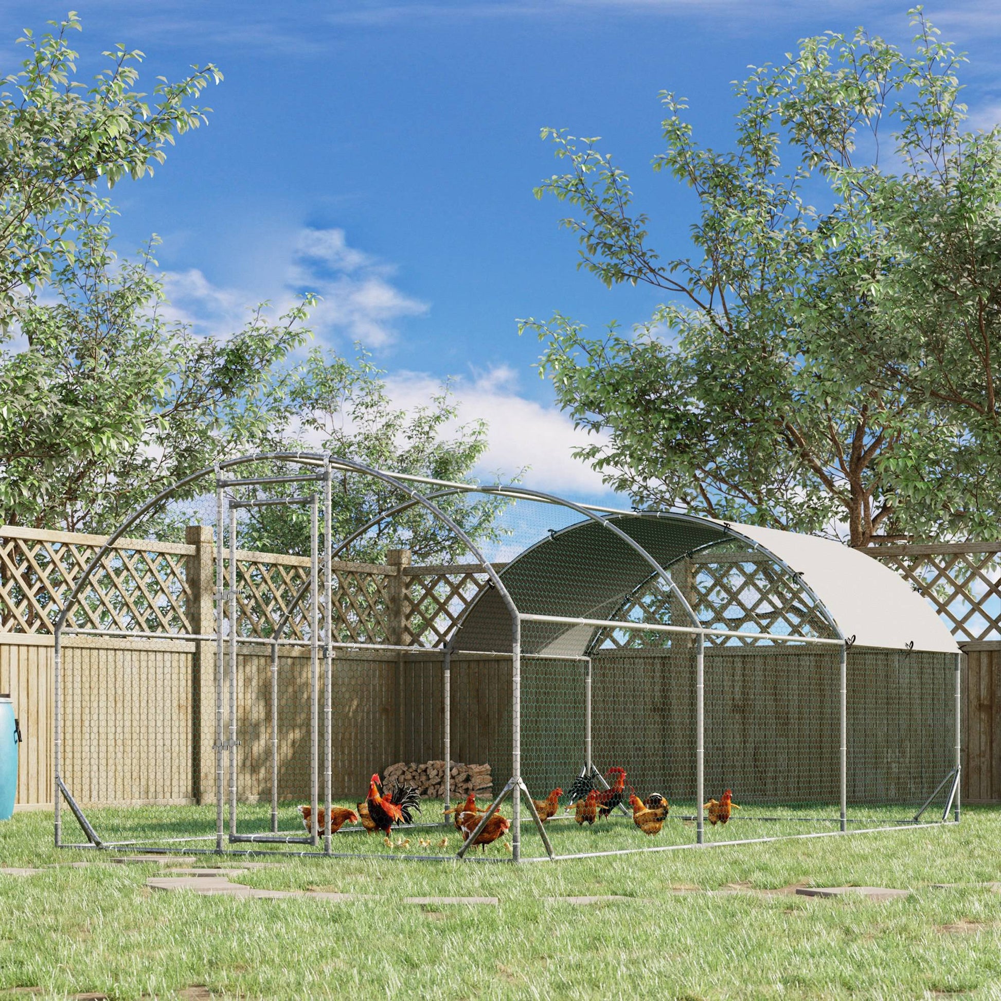 Walk In Chicken Run Galvanised Chicken Coop Hen Poultry House Cage Rabbit Hutch Pet Playpen Garden with Water-Resist Cover, 5.7 x 2.8 x 2m