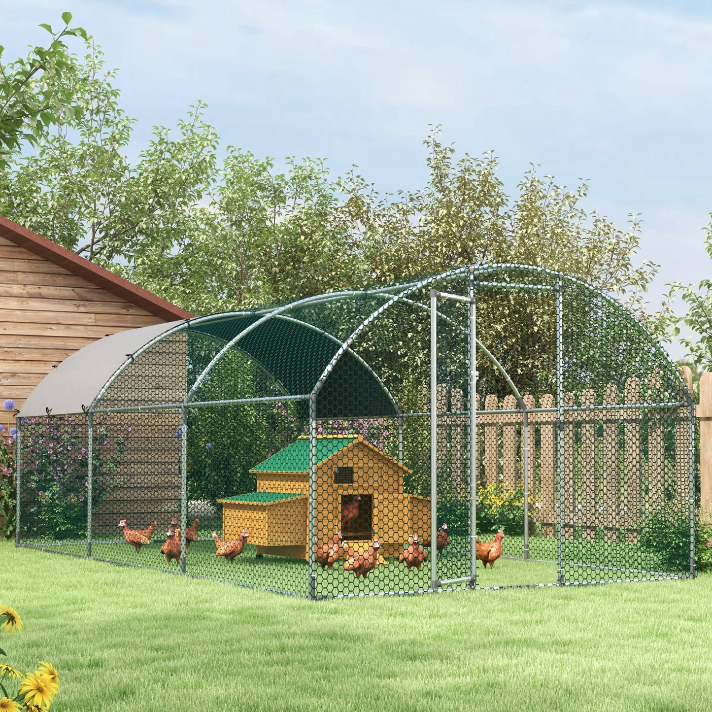 Walk In Chicken Run Galvanised Chicken Coop Hen Poultry House Cage Rabbit Hutch Pet Playpen Garden with Water-Resist Cover, 5.7 x 2.8 x 2m