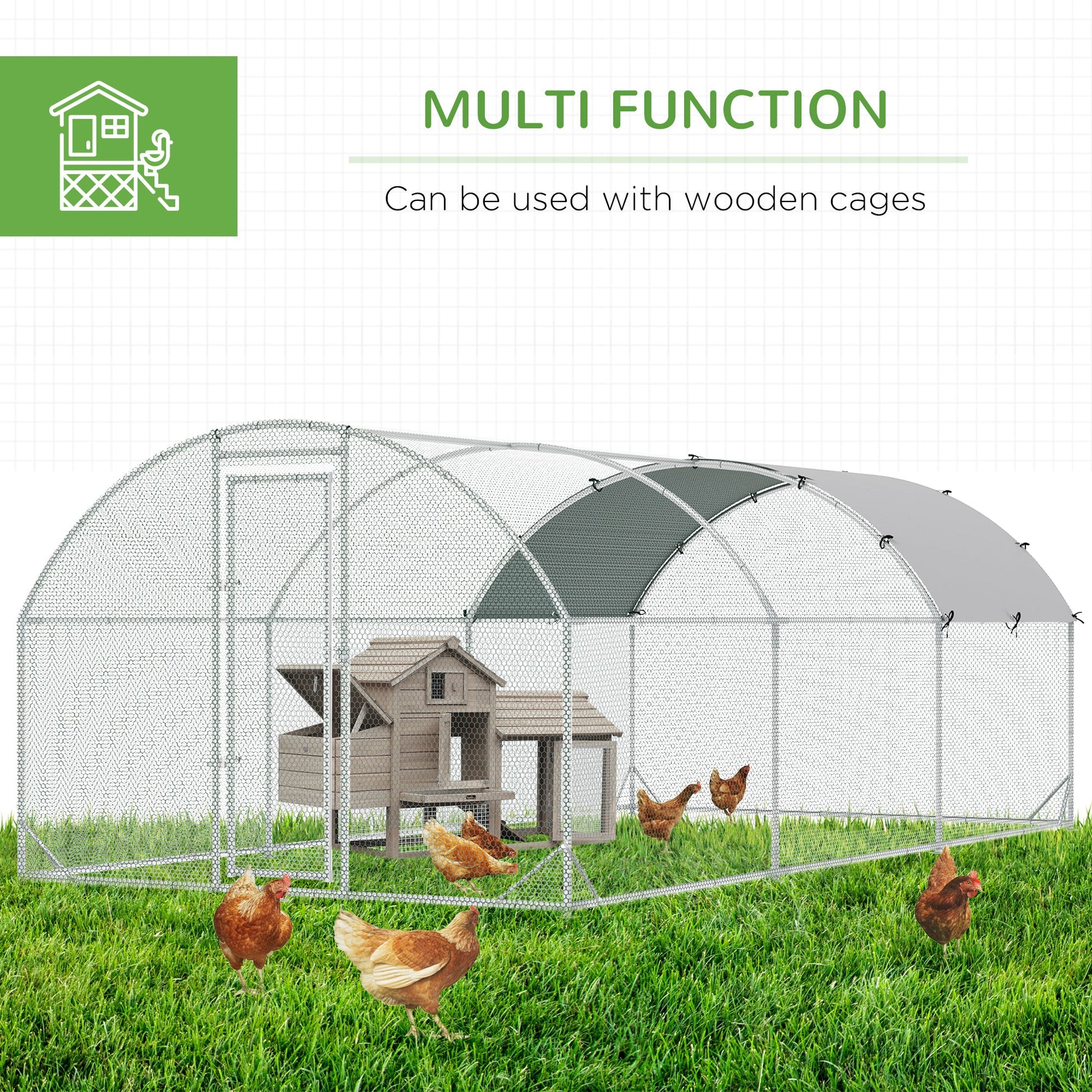Walk In Chicken Run Galvanised Chicken Coop Hen Poultry House Cage Rabbit Hutch Pet Playpen Garden with Water-Resist Cover, 5.7 x 2.8 x 2m