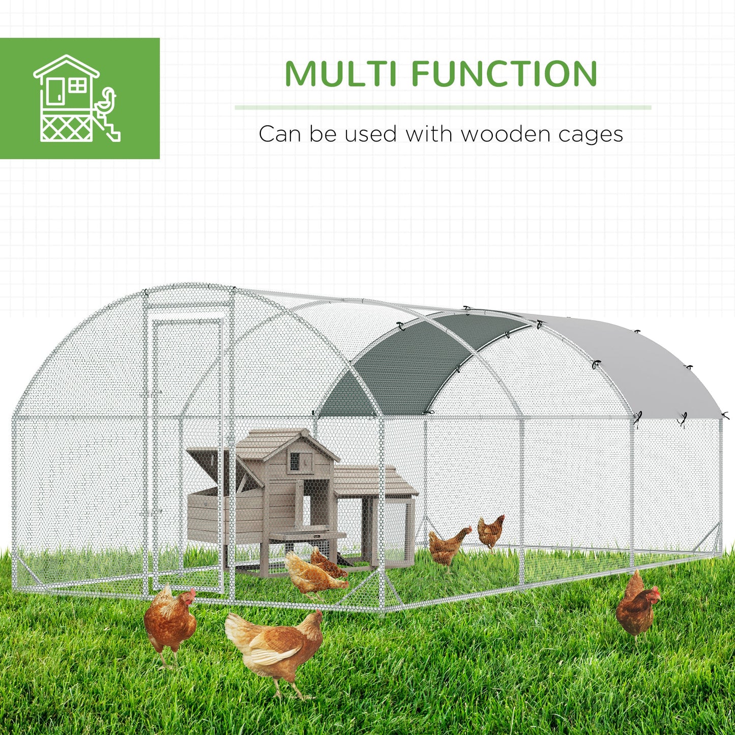 Walk In Chicken Run Galvanised Chicken Coop Hen Poultry House Cage Rabbit Hutch Pet Playpen Garden with Water-Resist Cover, 5.7 x 2.8 x 2m