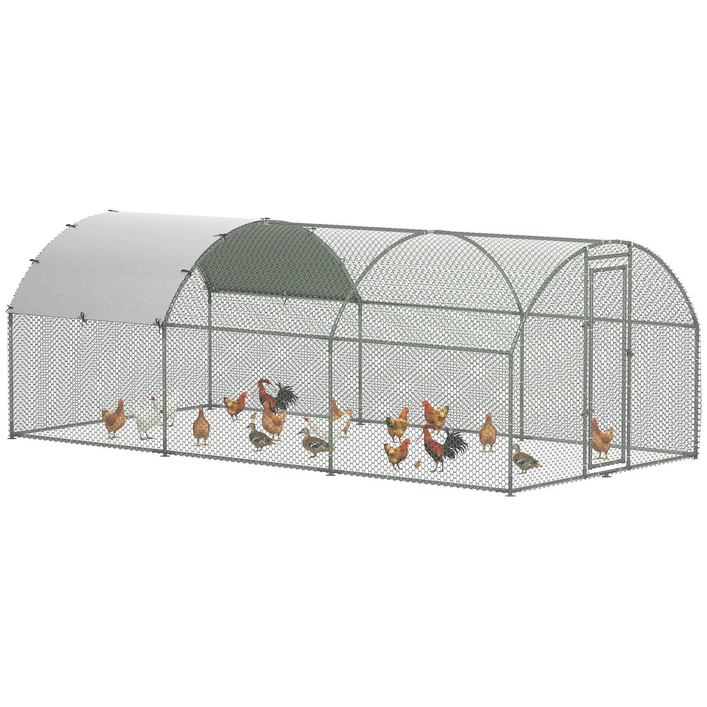 Walk In Chicken Run Galvanised Chicken Coop Hen Poultry House Cage Rabbit Hutch Pet Playpen Garden with Water-Resist Cover, 5.7 x 2.8 x 2m