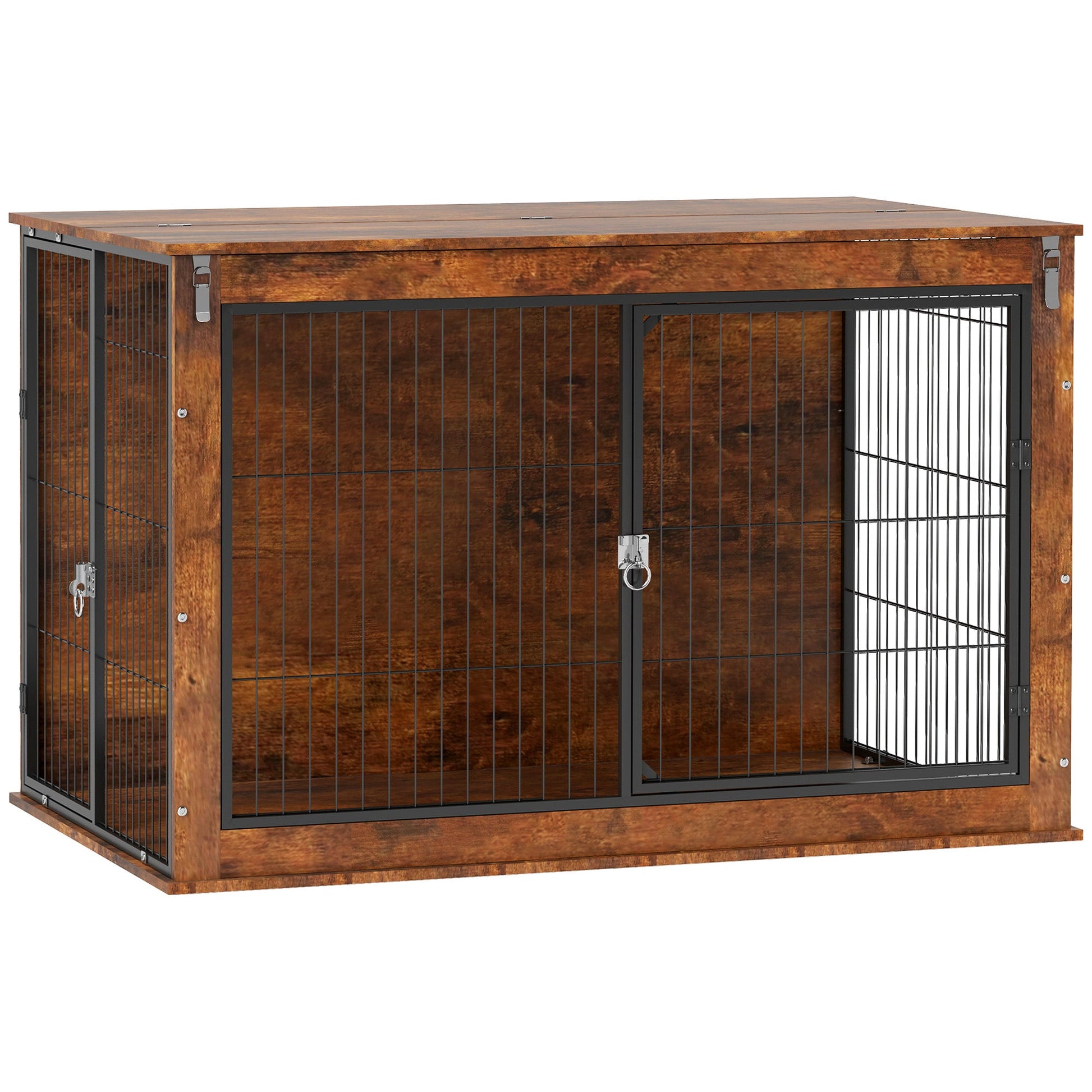Dog Crate Furniture, Dog Cage End Table with Openable Top, Two Lockable Doors, for Extra Large Pets, 118 x 75 x 77cm, Rustic Brown