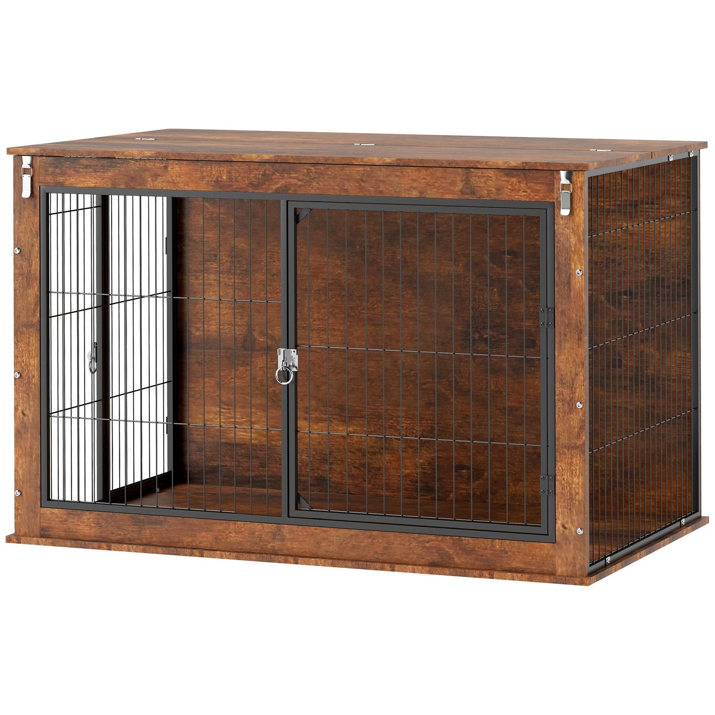 Dog Crate Furniture, Dog Cage End Table with Openable Top, Two Lockable Doors, for Extra Large Pets, 118 x 75 x 77cm, Rustic Brown